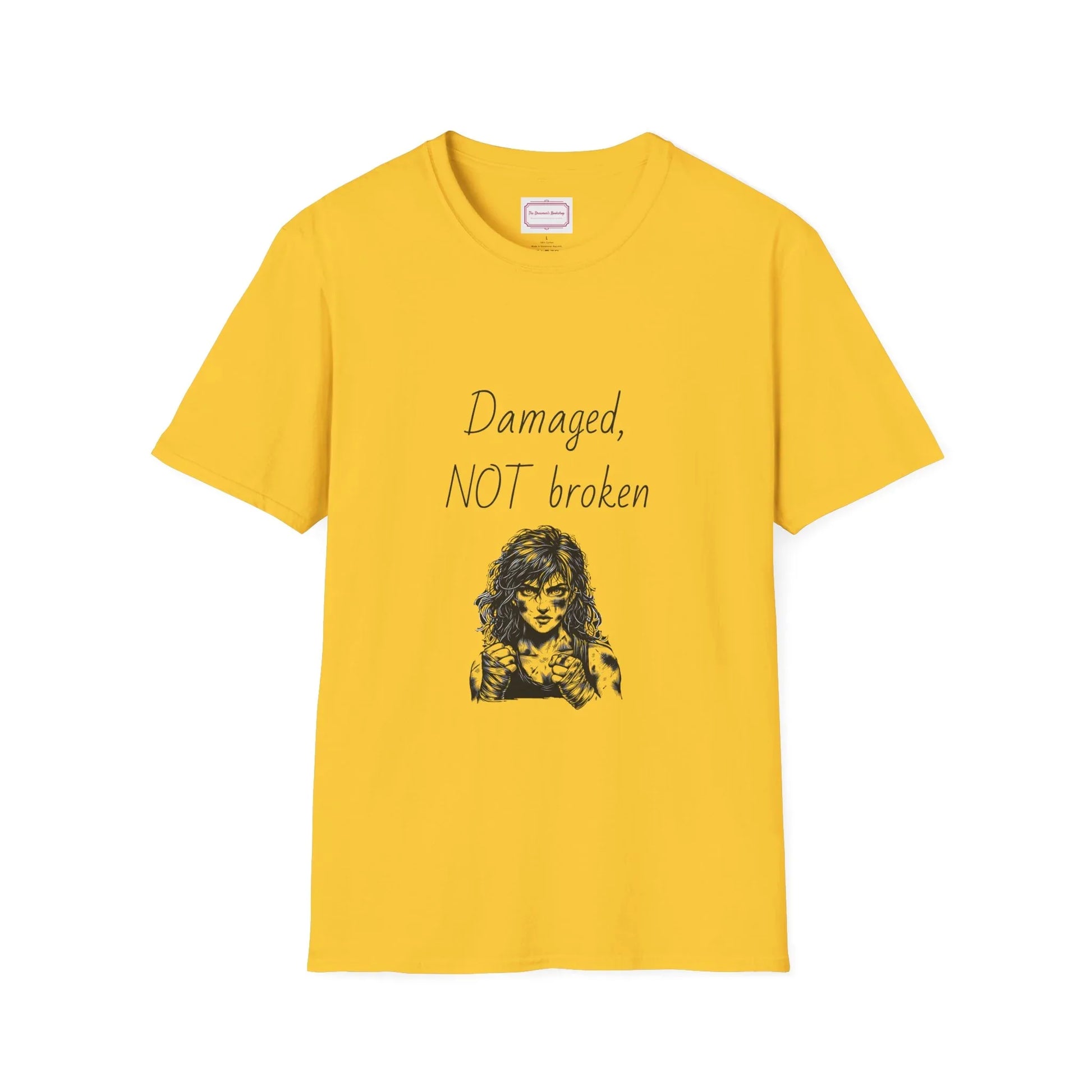 Inspirational Unisex Softstyle T-Shirt - "Damaged, NOT broken" - The Dreamer's Bookshop.