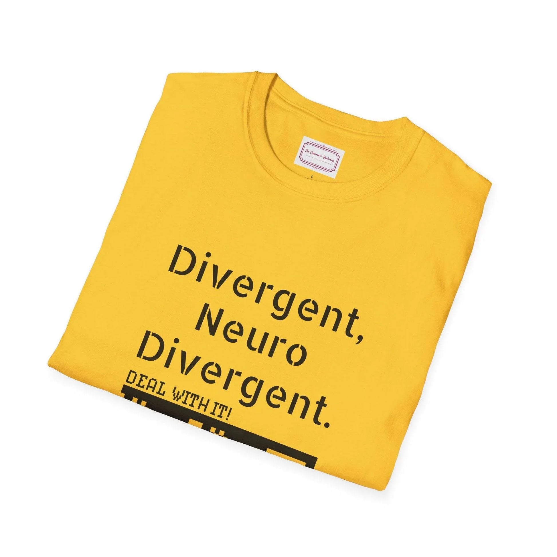 Divergent Neurodivergent T-Shirt - Unisex Softstyle Tee for Acceptance and Awareness - The Dreamer's Bookshop.