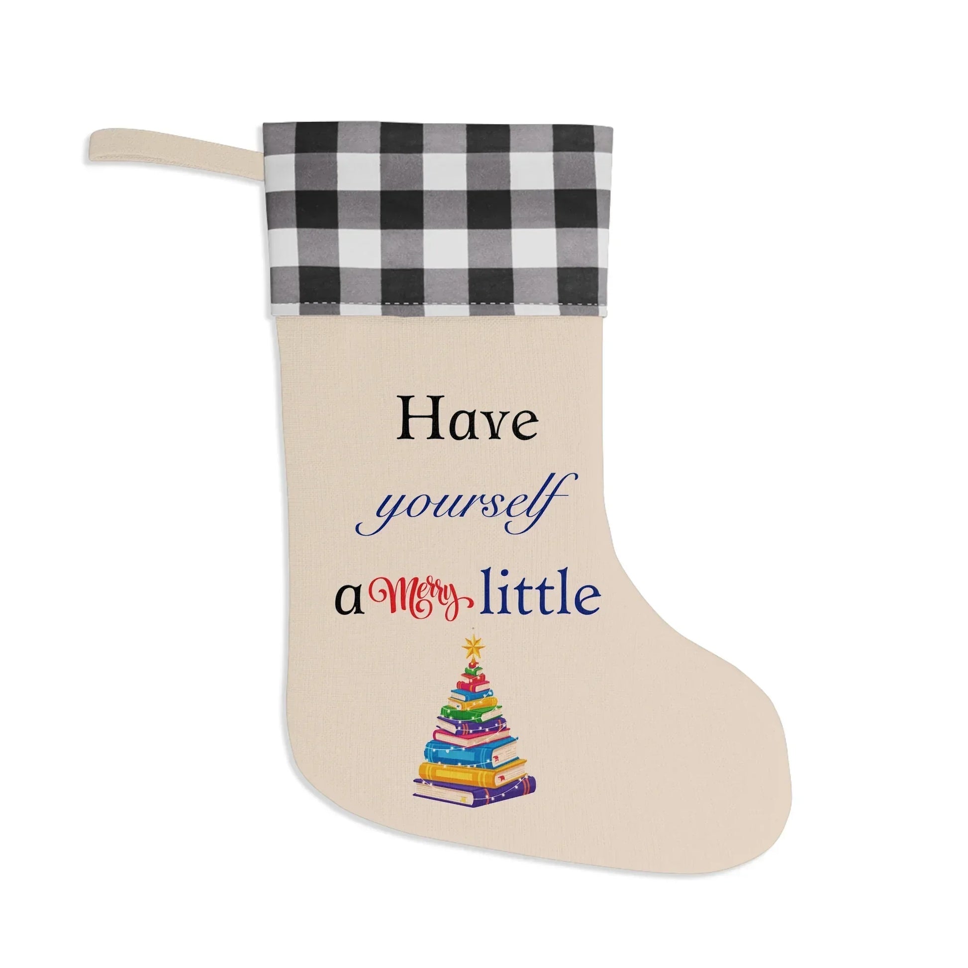 Christmas Stocking - "Have Yourself a Merry Little" Plaid Cuff Holiday Stocking - The Dreamer's Bookshop.