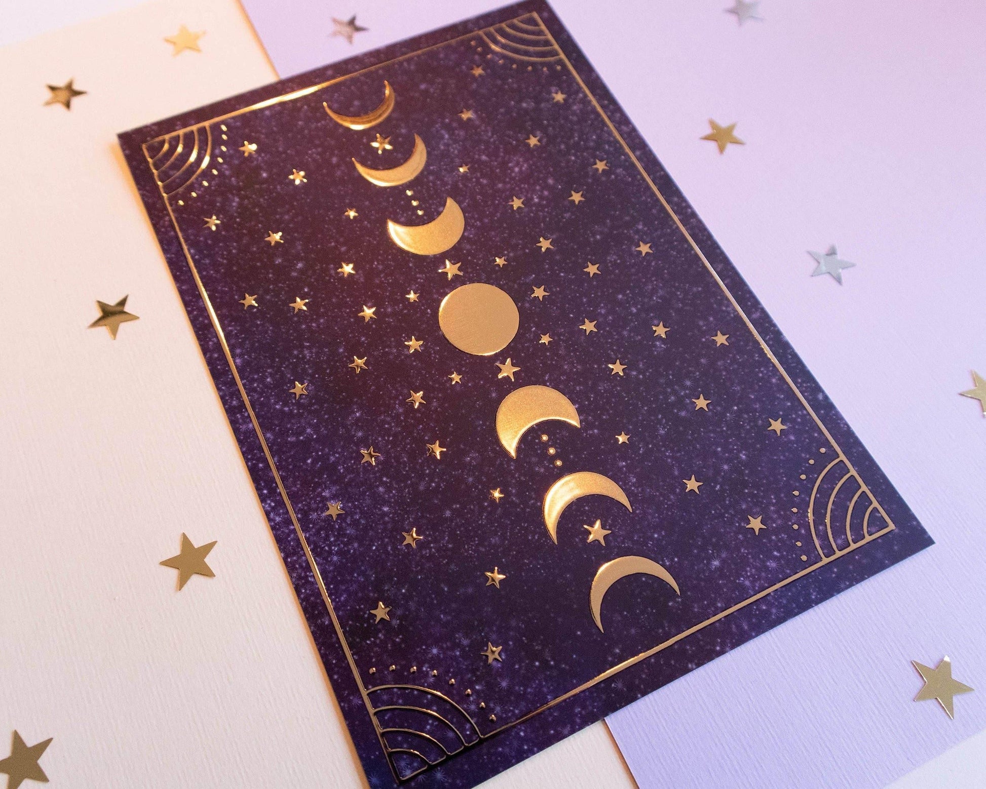 Basically Britt - Moon Phases Gold Foil Print Purple Wall Art - The Dreamer's Bookshop.
