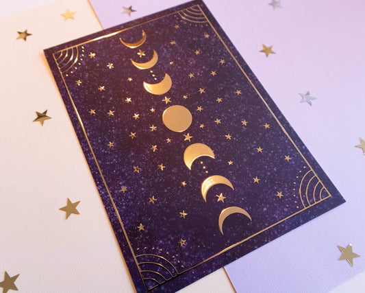 Basically Britt - Moon Phases Gold Foil Print Purple Wall Art - The Dreamer's Bookshop.