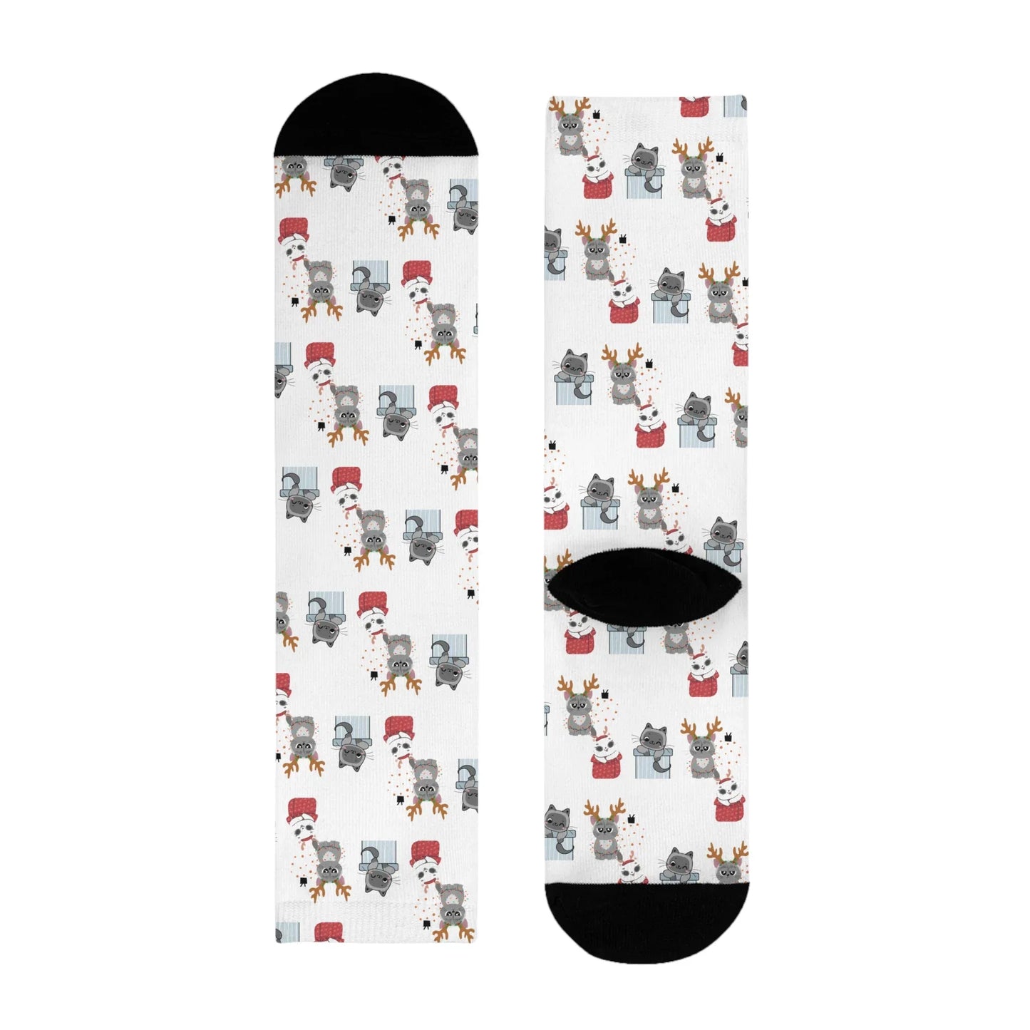 Christmas Cats Crew Socks — Cute Holiday Sublimation Socks - The Dreamer's Bookshop.