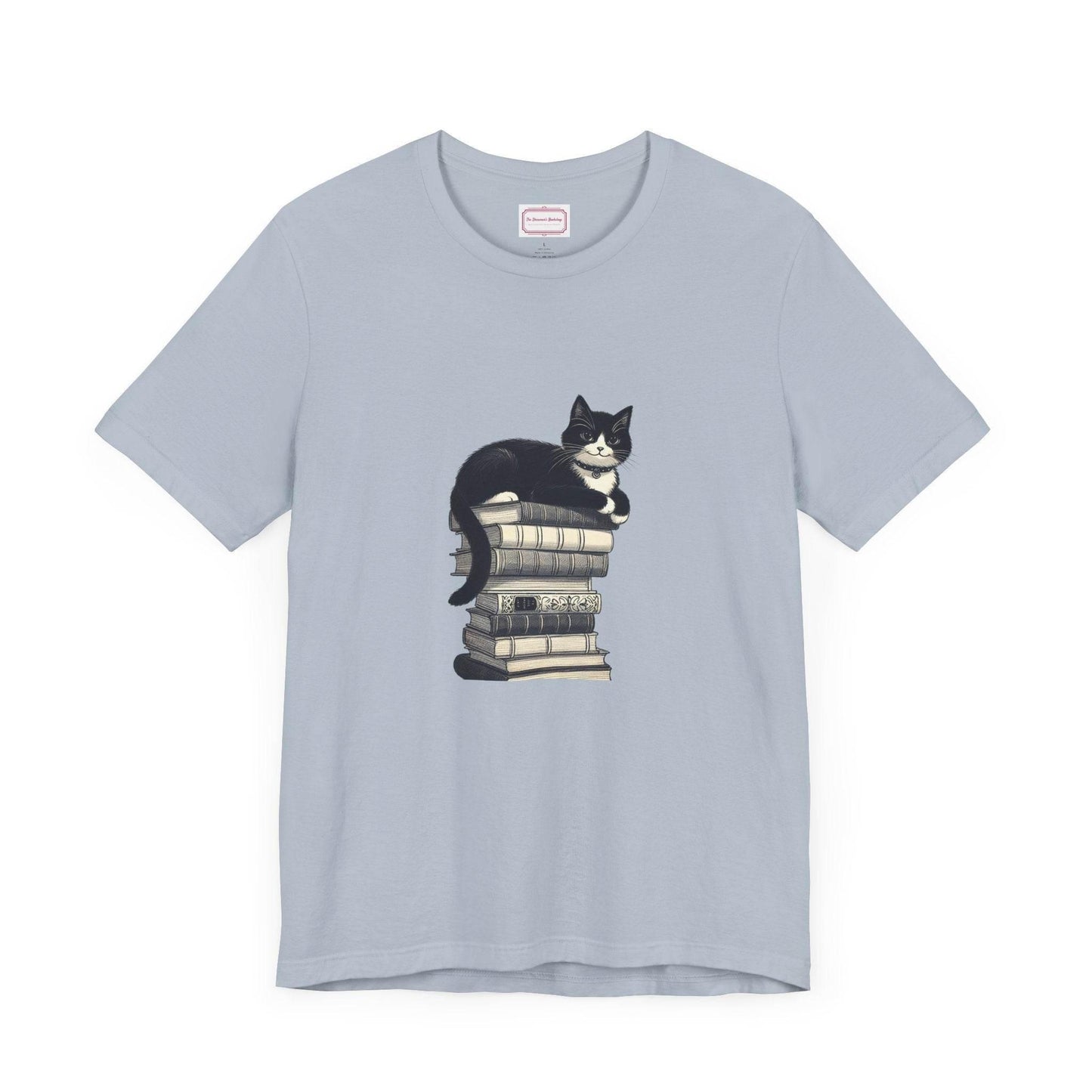 Unisex T-shirt - Vintage Cat Book Stack Booknerds - The Dreamer's Bookshop.