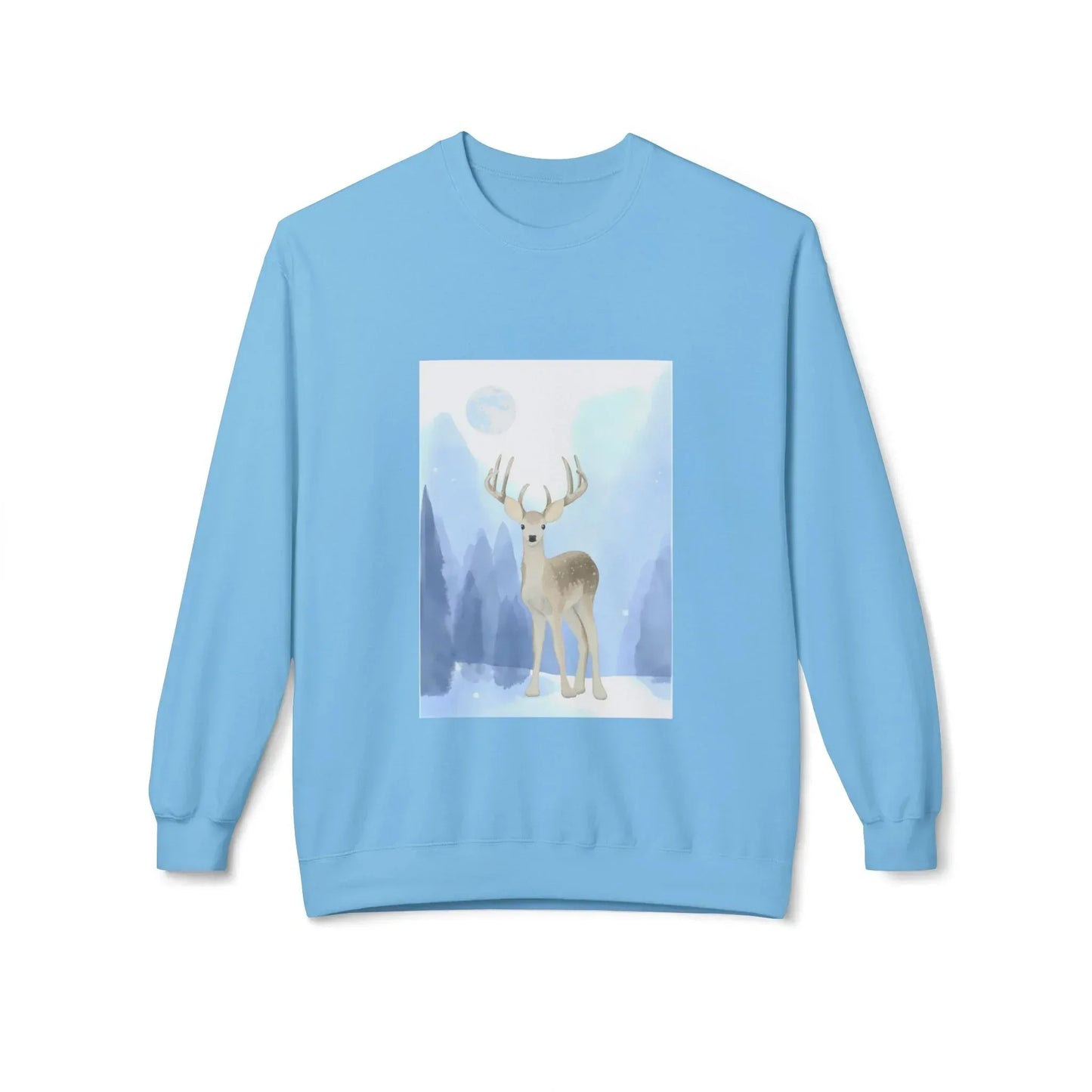 Winter Deer Fleece Crewneck Sweatshirt - Unisex Midweight - The Dreamer's Bookshop.
