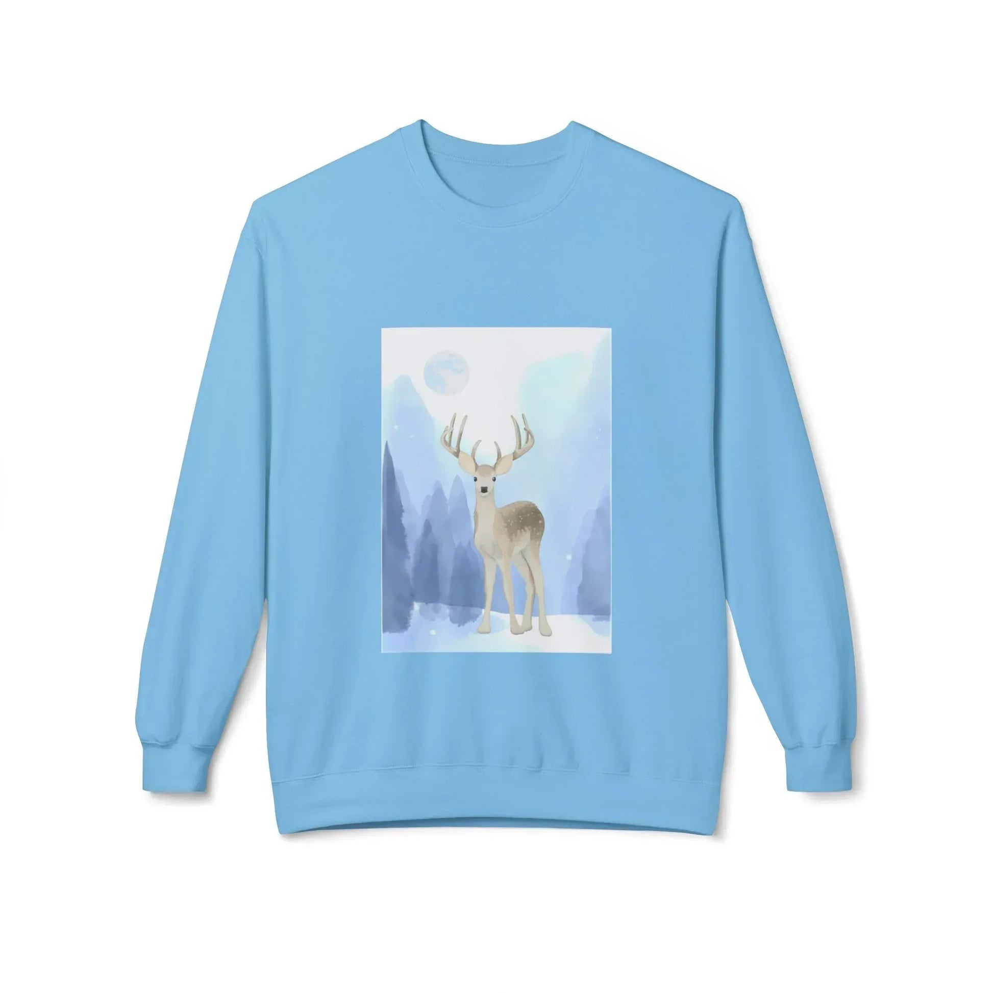 Winter Deer Fleece Crewneck Sweatshirt - Unisex Midweight - The Dreamer's Bookshop.