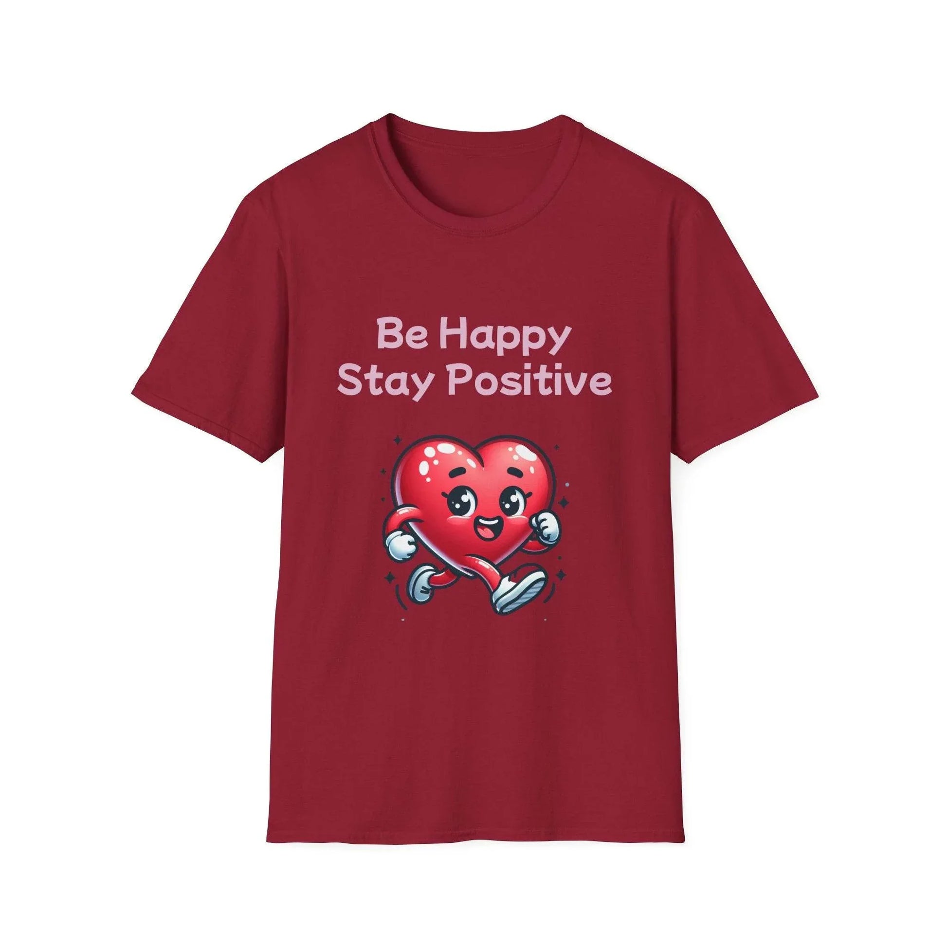 Be Happy Stay Positive Unisex Softstyle T-Shirt - Cheerful Heart Design - The Dreamer's Bookshop.