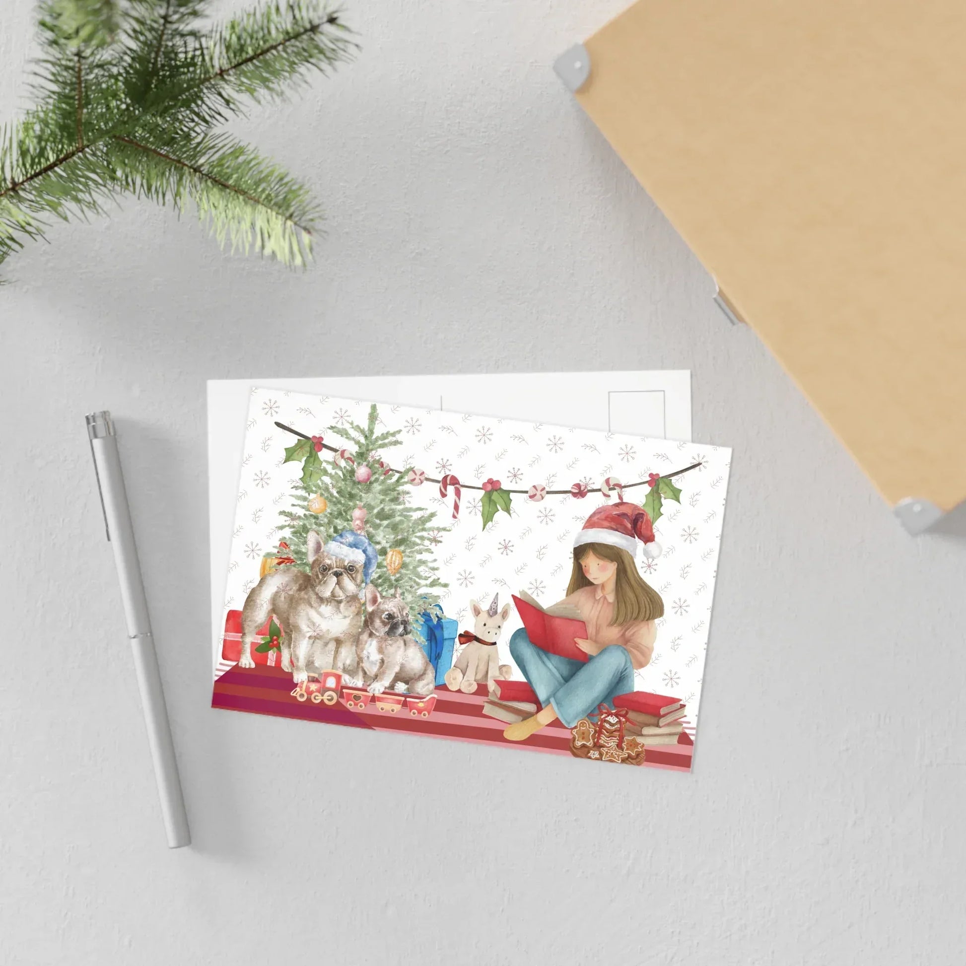 The Dreamer's Bookshop "Festive Pugs" Christmas Card - The Dreamer's Bookshop.