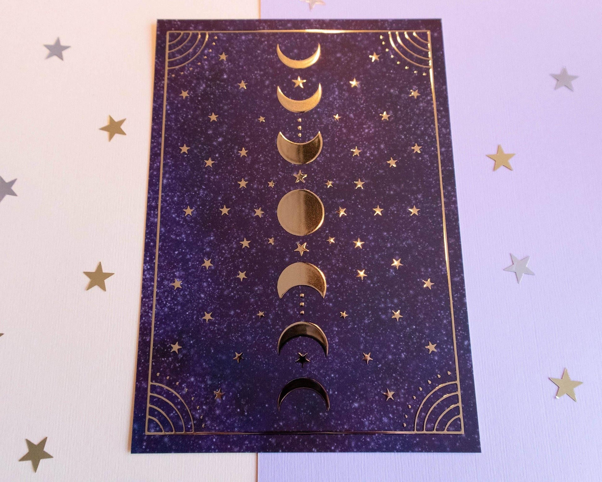 Basically Britt - Moon Phases Gold Foil Print Purple Wall Art - The Dreamer's Bookshop.