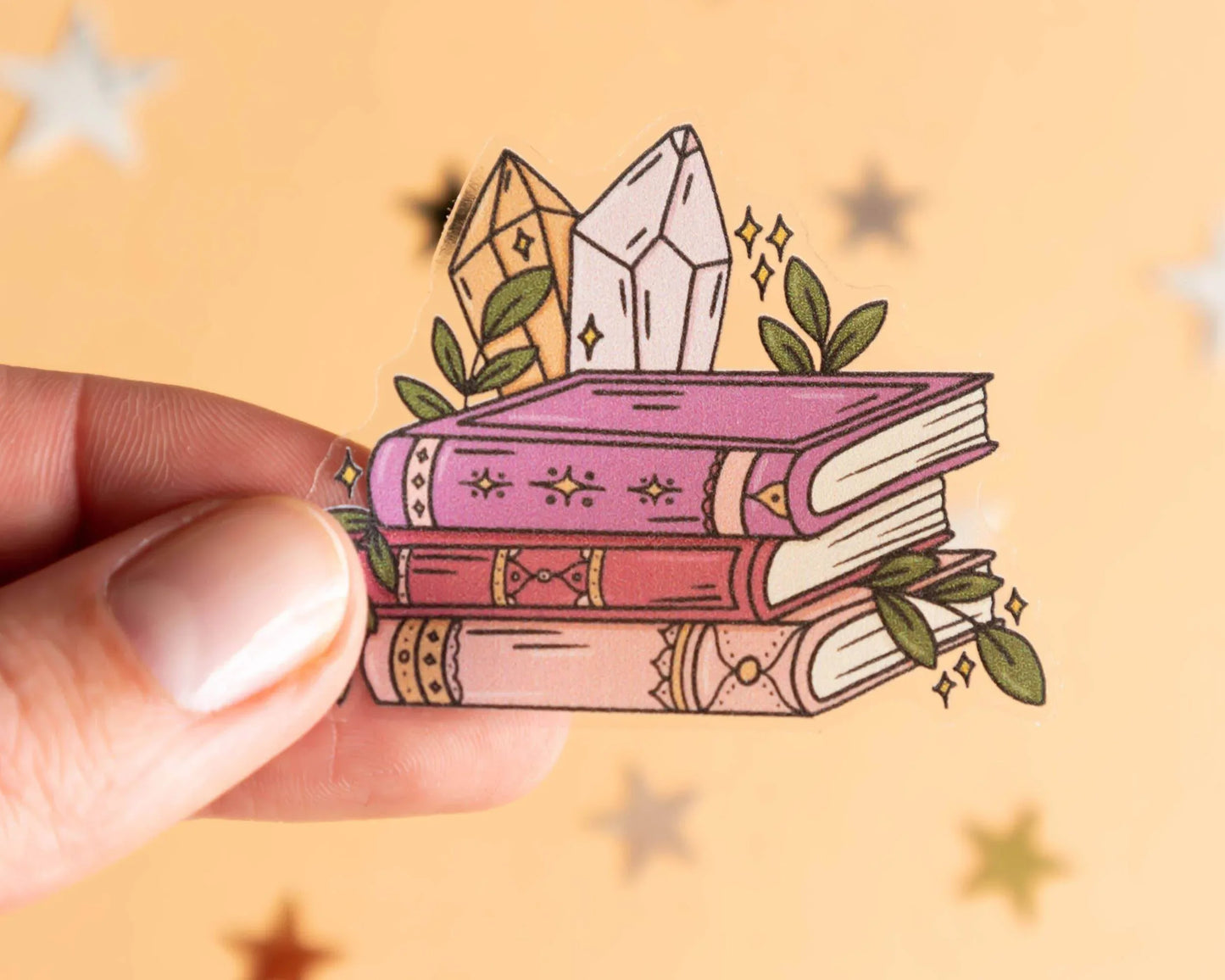 Basically Britt - Books & Crystals Transparent Vinyl Sticker - The Dreamer's Bookshop.