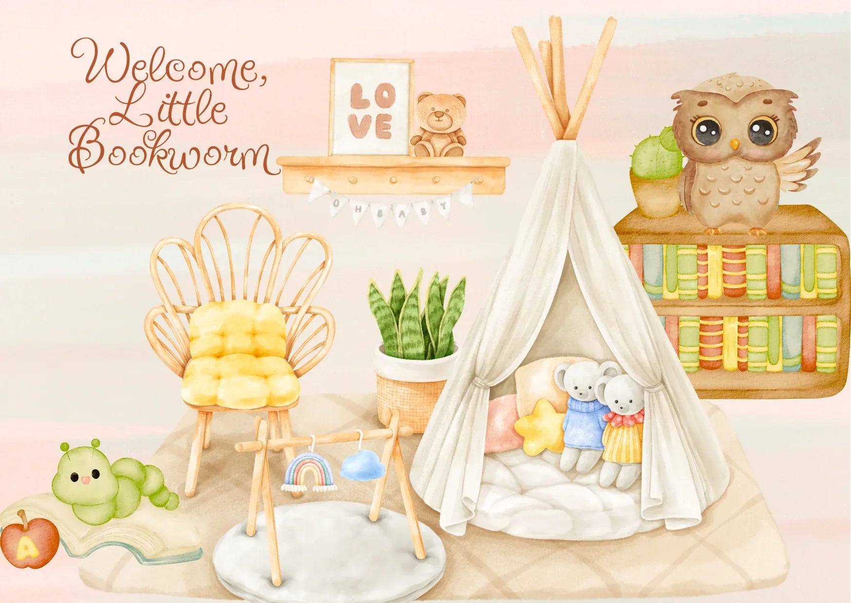 The Dreamer's Bookshop "Little Bookworm" Welcome Baby Card - The Dreamer's Bookshop.
