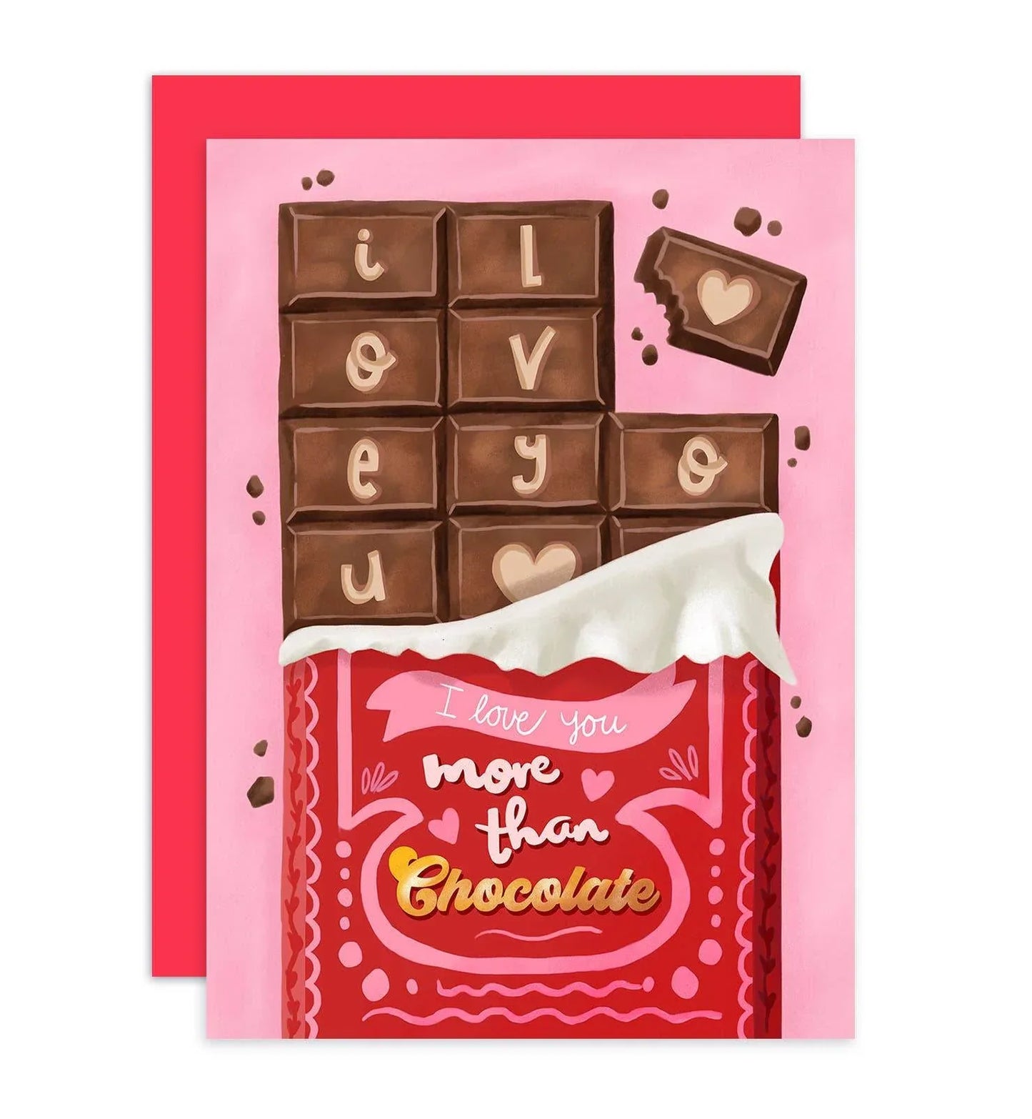 Aniet Illustration - Kaart valentijn I love you more than chocolate reep liefde - The Dreamer's Bookshop.