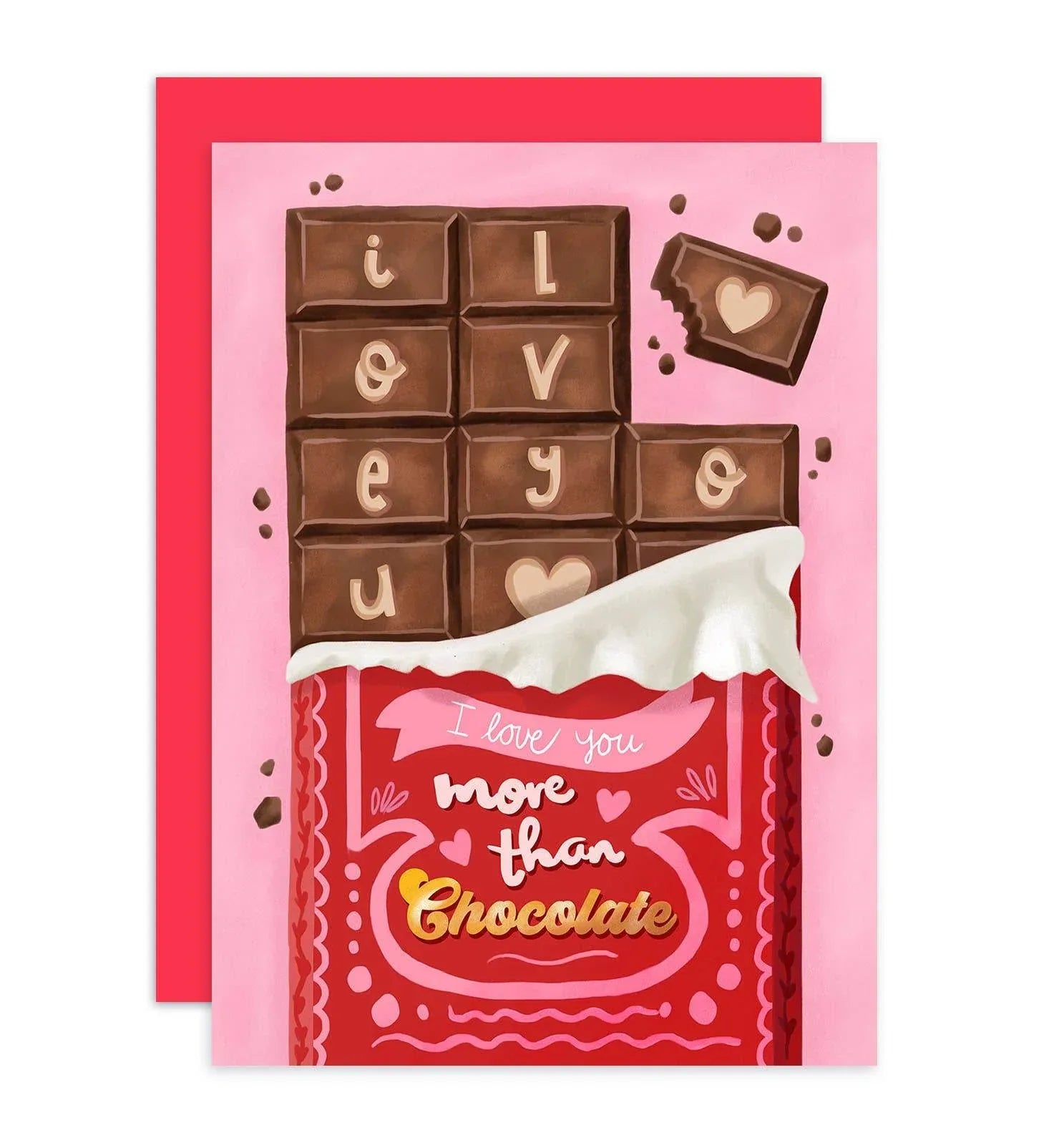 Aniet Illustration - Kaart valentijn I love you more than chocolate reep liefde - The Dreamer's Bookshop.