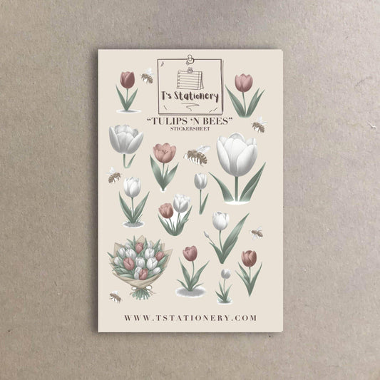 T's Stationery - Stickervel „Tulips 'n Bees” - The Dreamer's Bookshop.
