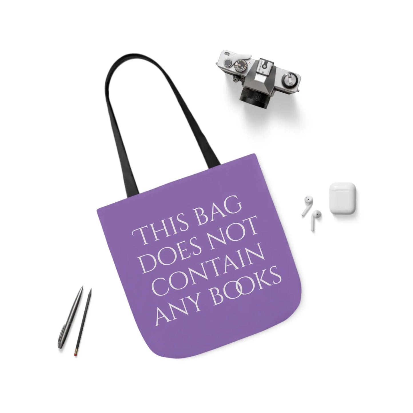 Funny Canvas Tote Bag - "This Bag Does Not Contain Any Books" - 5-Color Straps - The Dreamer's Bookshop.