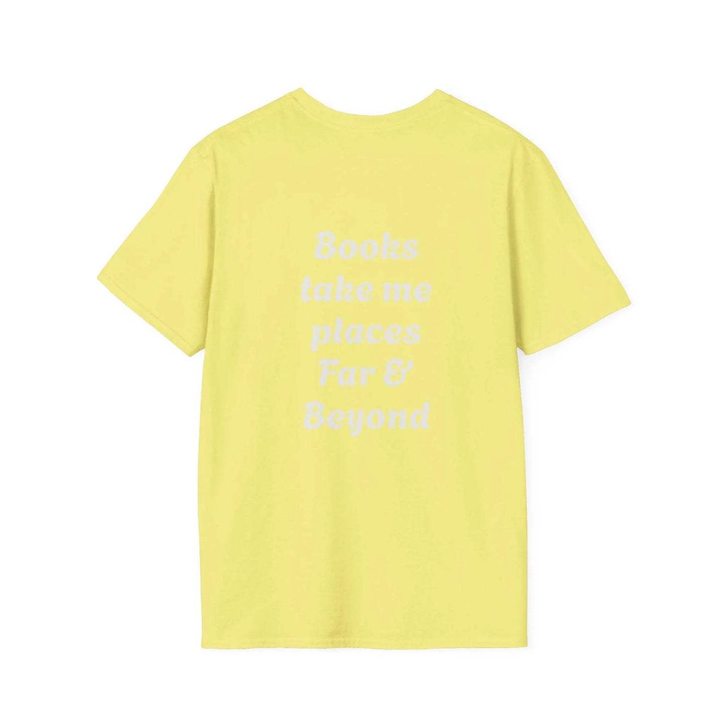 Unisex Softstyle T-Shirt - 'I'm a Traveller of Worlds' & 'Books Take Me Places Far & Beyond' - The Dreamer's Bookshop.