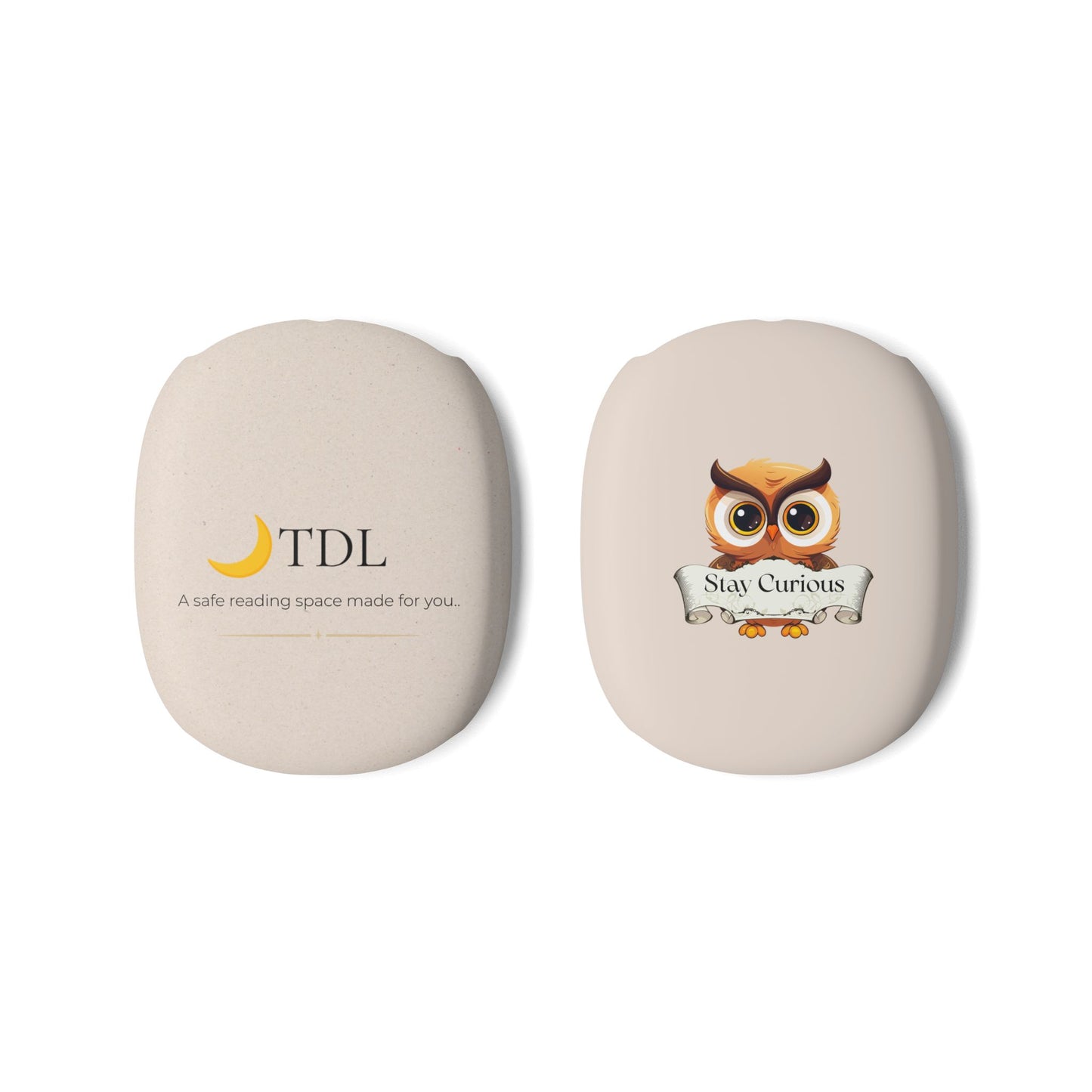 Owl 'Stay Curious' AirPod Max Case — Cream Protective Covers with TDL Logo