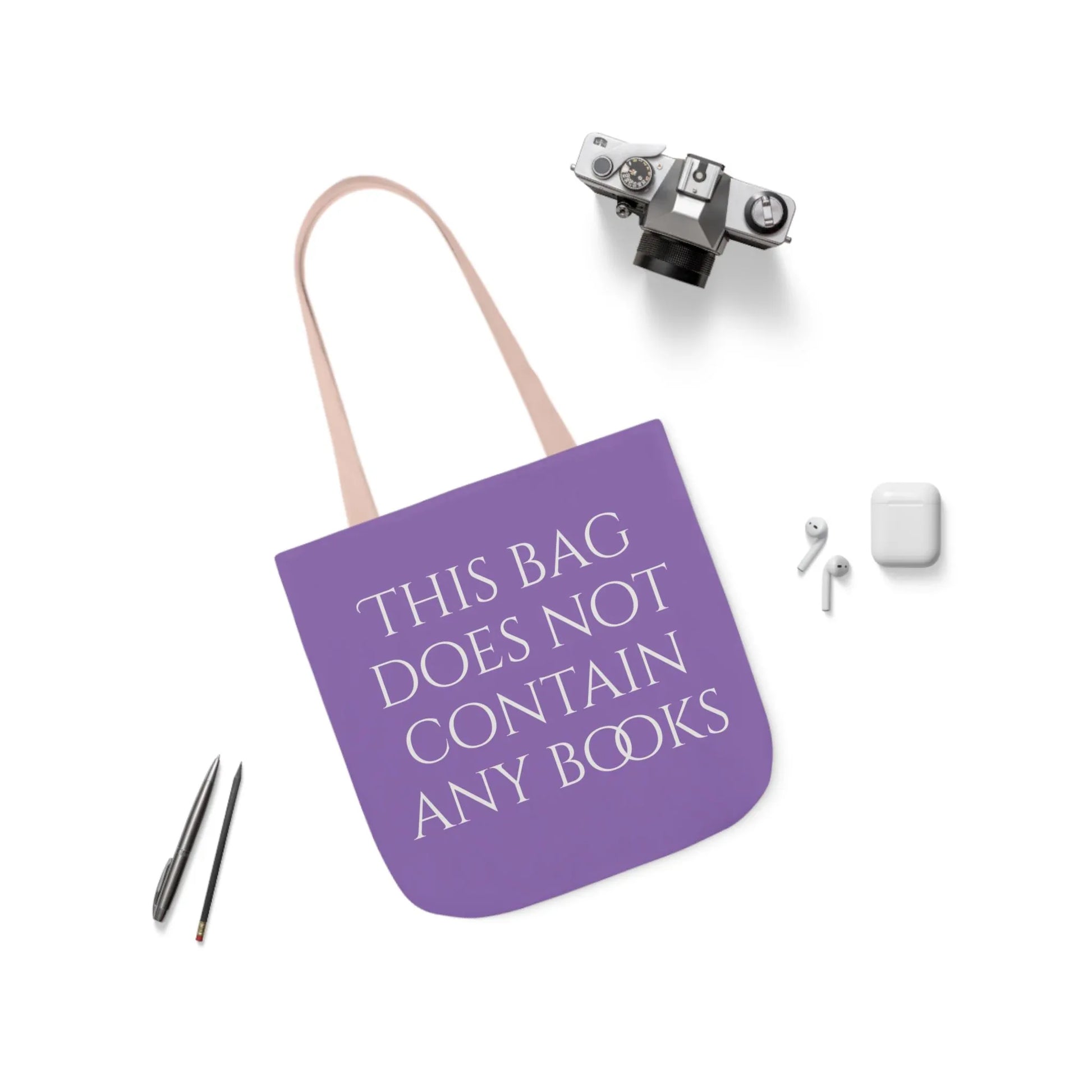 Funny Canvas Tote Bag - "This Bag Does Not Contain Any Books" - 5-Color Straps - The Dreamer's Bookshop.
