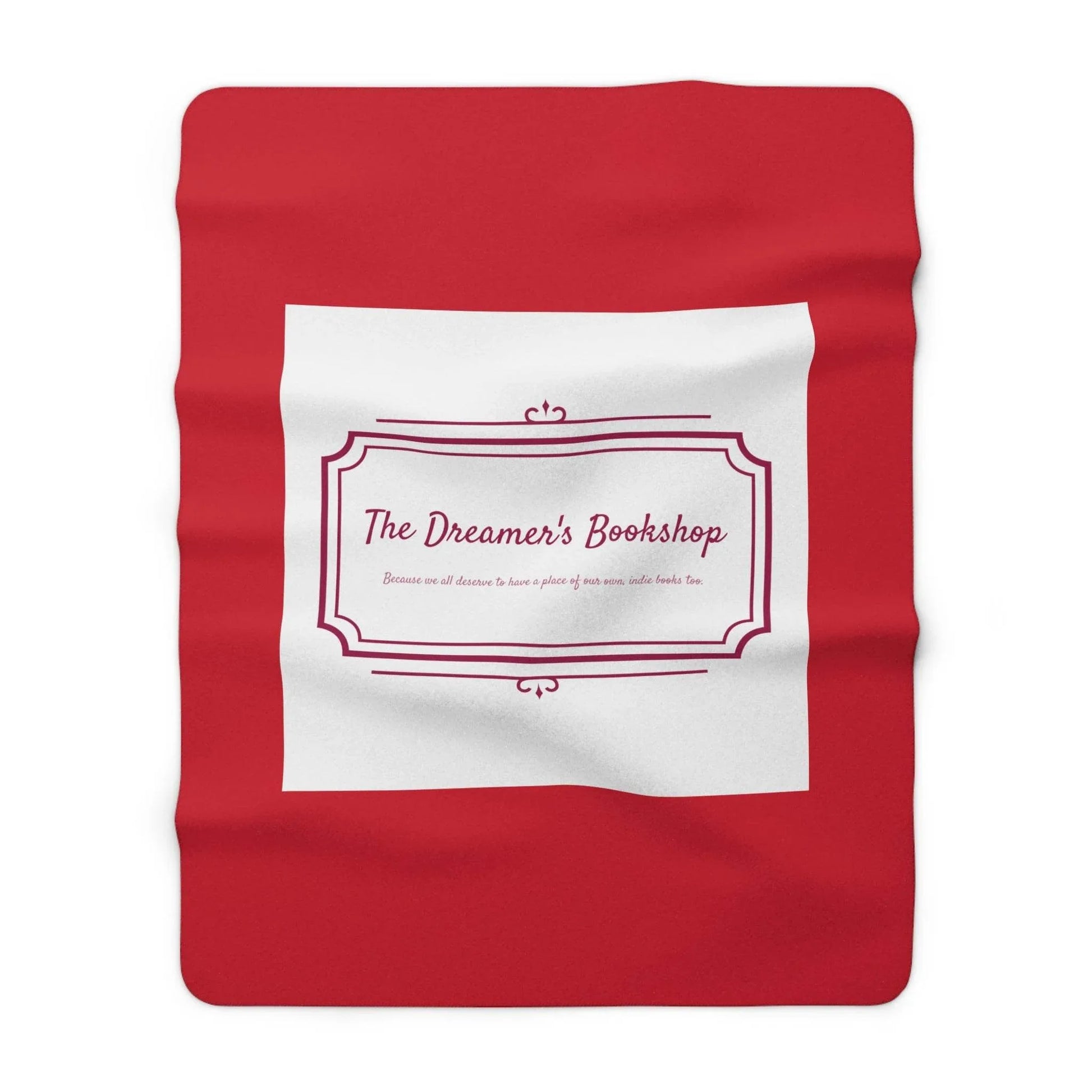 Red Cozy Sherpa Fleece Blanket - 'The Dreamer's Bookshop' Design - The Dreamer's Bookshop.