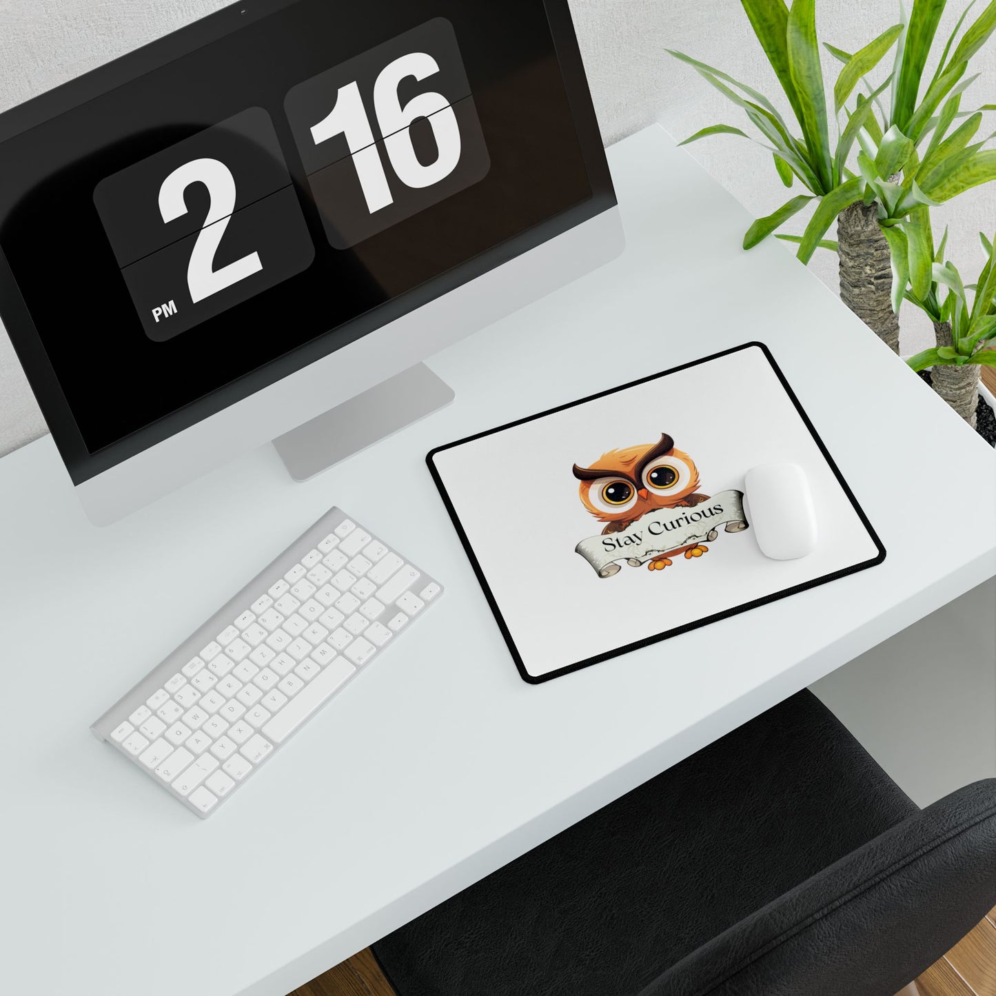 Owl 'Stay Curious' Desk Mat — Inspirational Mousepad