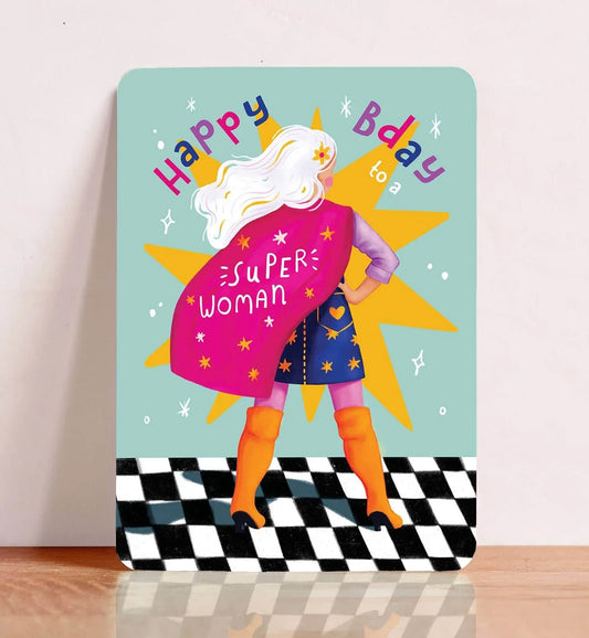 Aniet Illustration - Kaart verjaardag felicitatie super woman held ansichtkaart - The Dreamer's Bookshop.