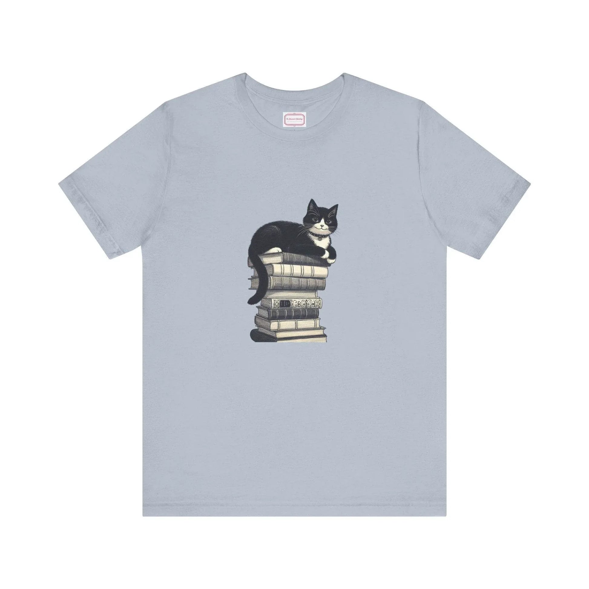 Unisex T-shirt - Vintage Cat Book Stack Booknerds - The Dreamer's Bookshop.