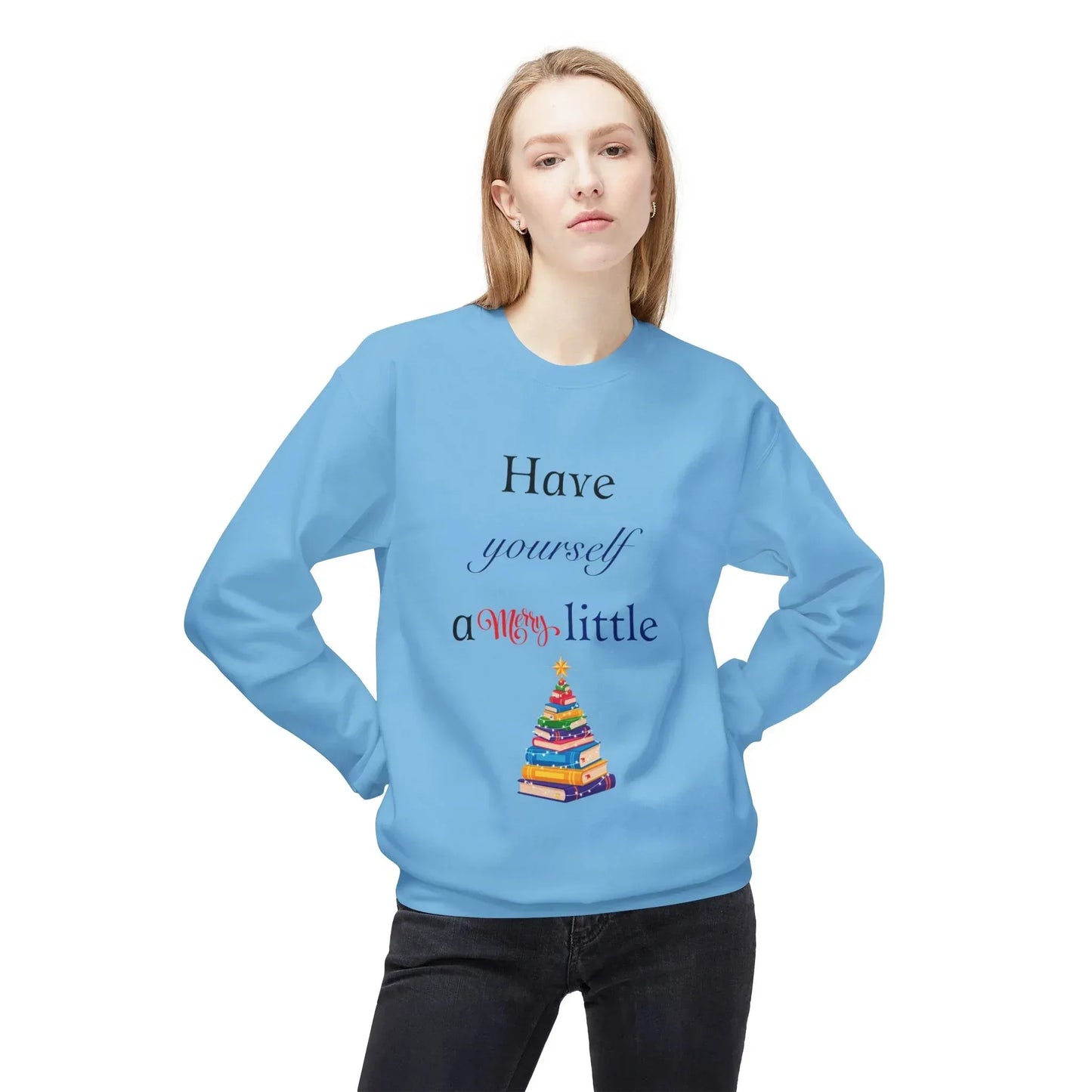 A Merry Little Bookmas - Fleece Crewneck Sweatshirt - Unisex Midweight - The Dreamer's Bookshop.