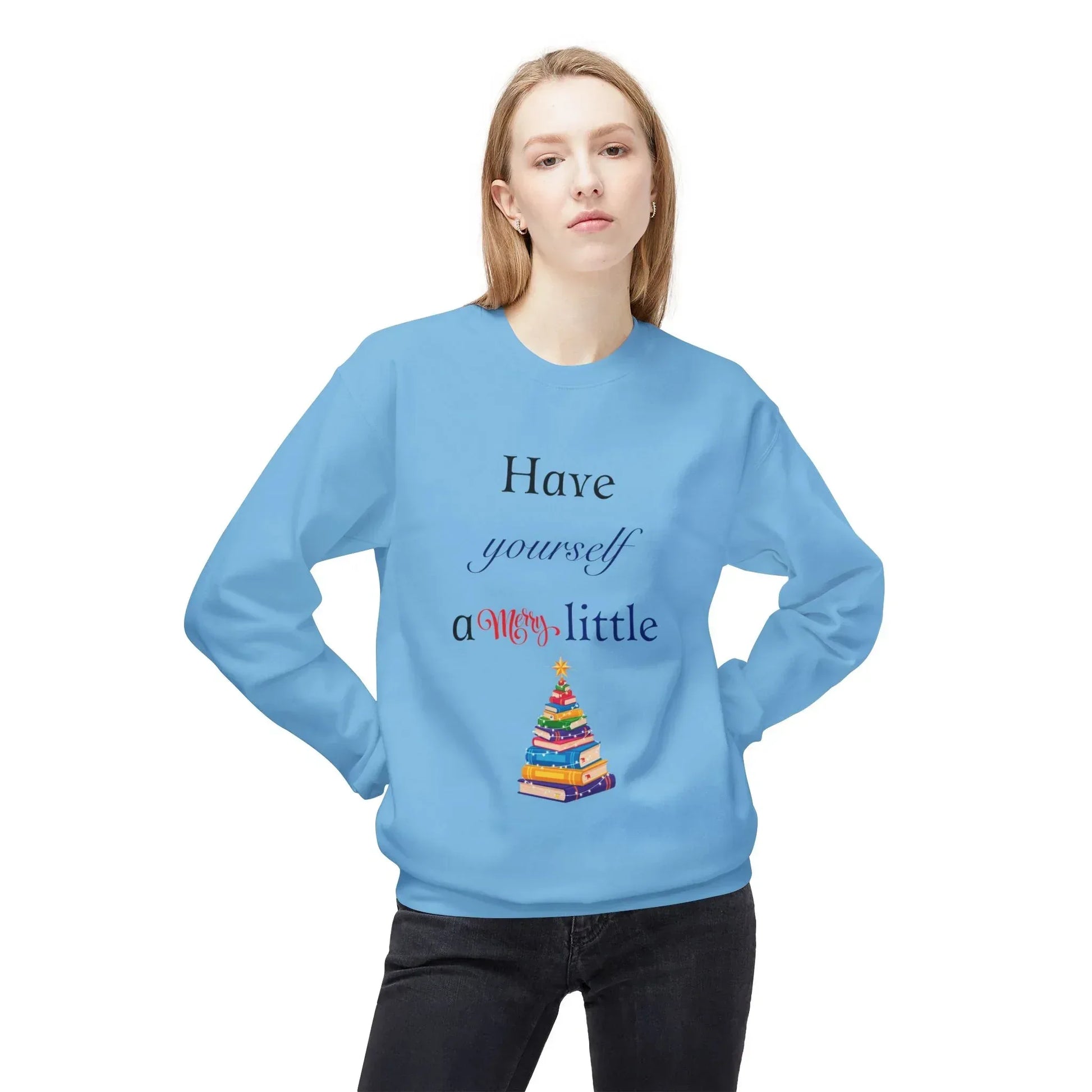 A Merry Little Bookmas - Fleece Crewneck Sweatshirt - Unisex Midweight - The Dreamer's Bookshop.