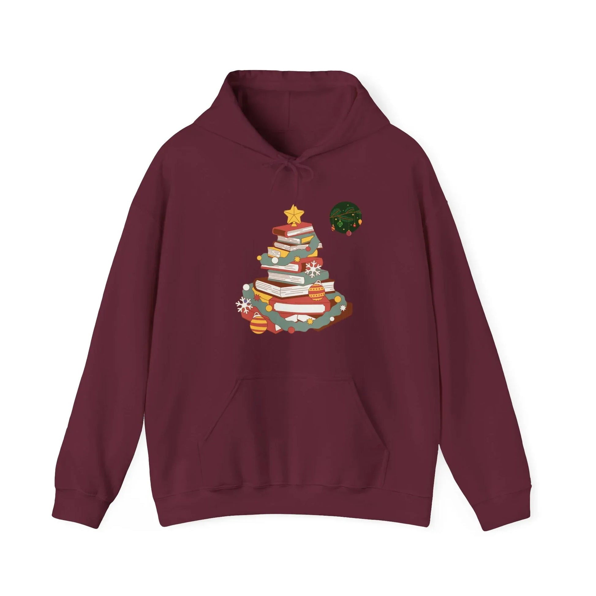 Christmas Book Tree Hoodie - Cozy Unisex Sweatshirt for Book Lovers - The Dreamer's Bookshop.