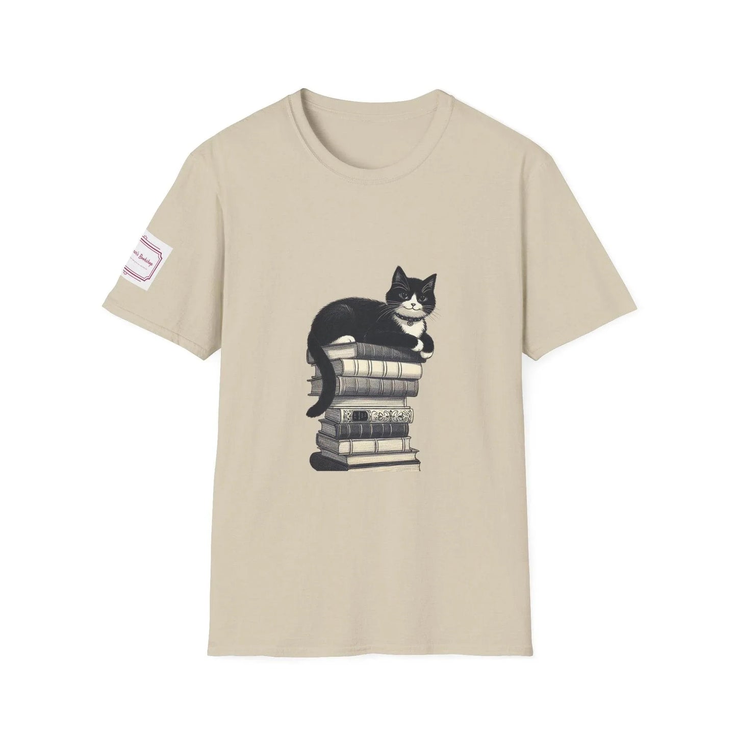 Unisex T-Shirt - Vintage Cat Book Stack for Book Lovers - The Dreamer's Bookshop.