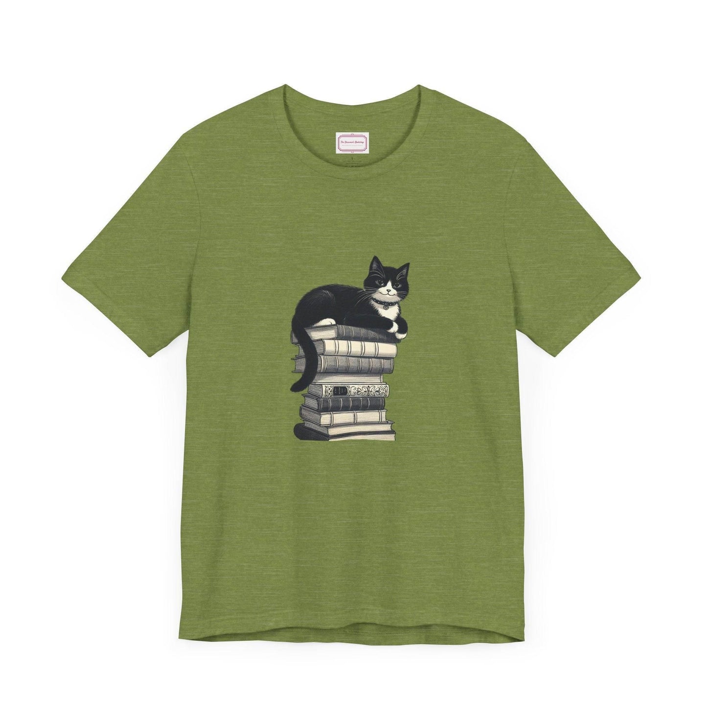 Unisex T-shirt - Vintage Cat Book Stack Booknerds - The Dreamer's Bookshop.