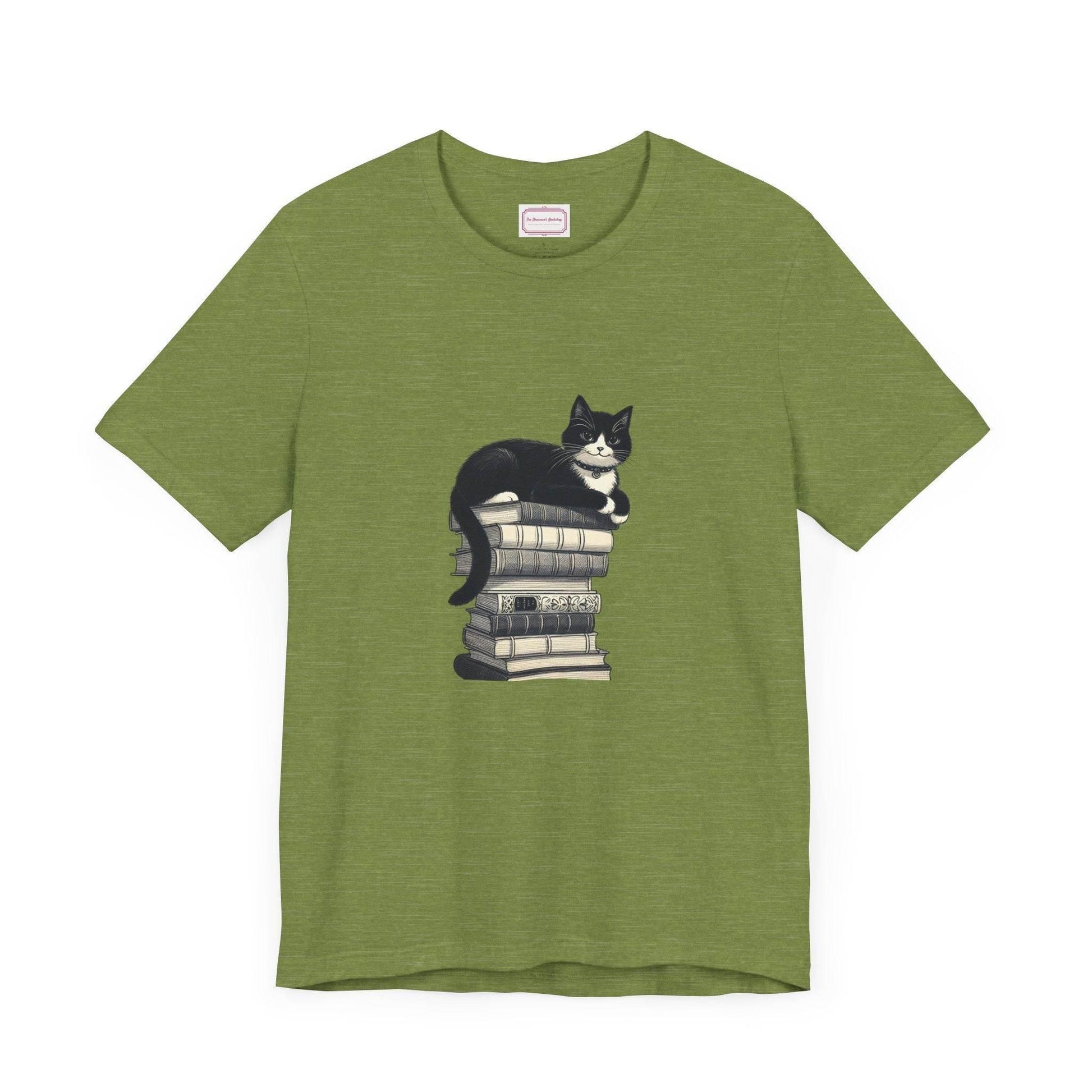 Unisex T-shirt - Vintage Cat Book Stack Booknerds - The Dreamer's Bookshop.