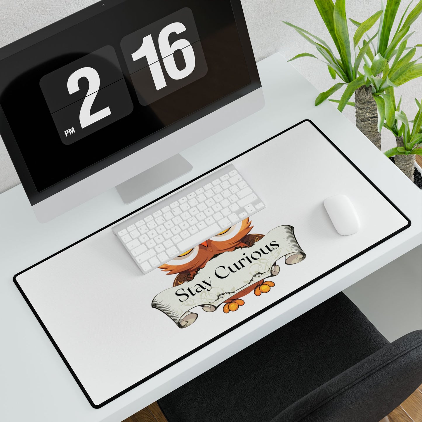 Owl 'Stay Curious' Desk Mat — Inspirational Mousepad