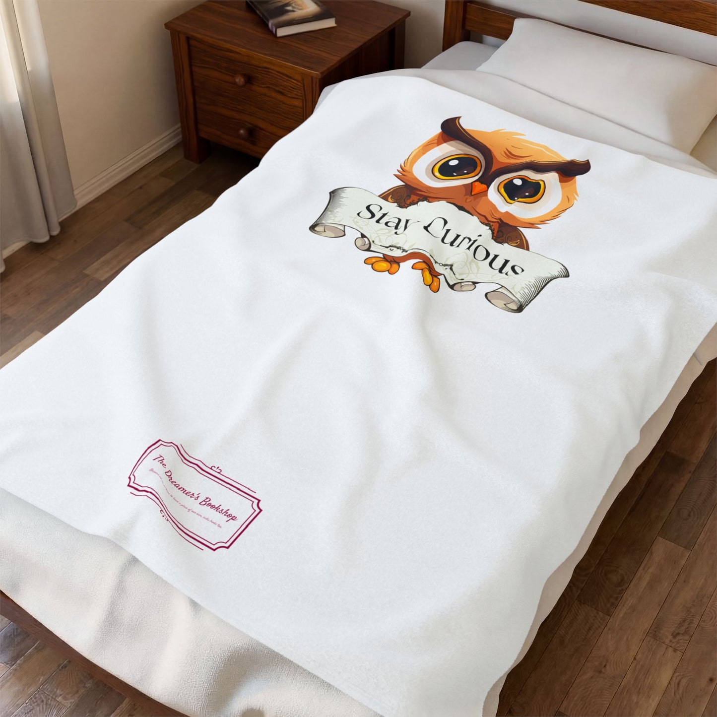 Cozy Velveteen Plush Blanket - "Stay Curious"- Book Lovers and Cozy Nights
