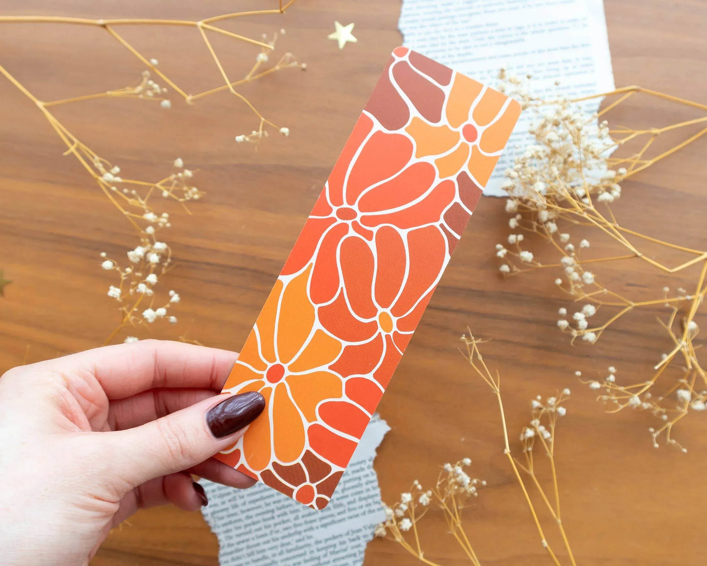 Basically Britt - Bookmark - Groovy Retro Orange Flowers - The Dreamer's Bookshop.