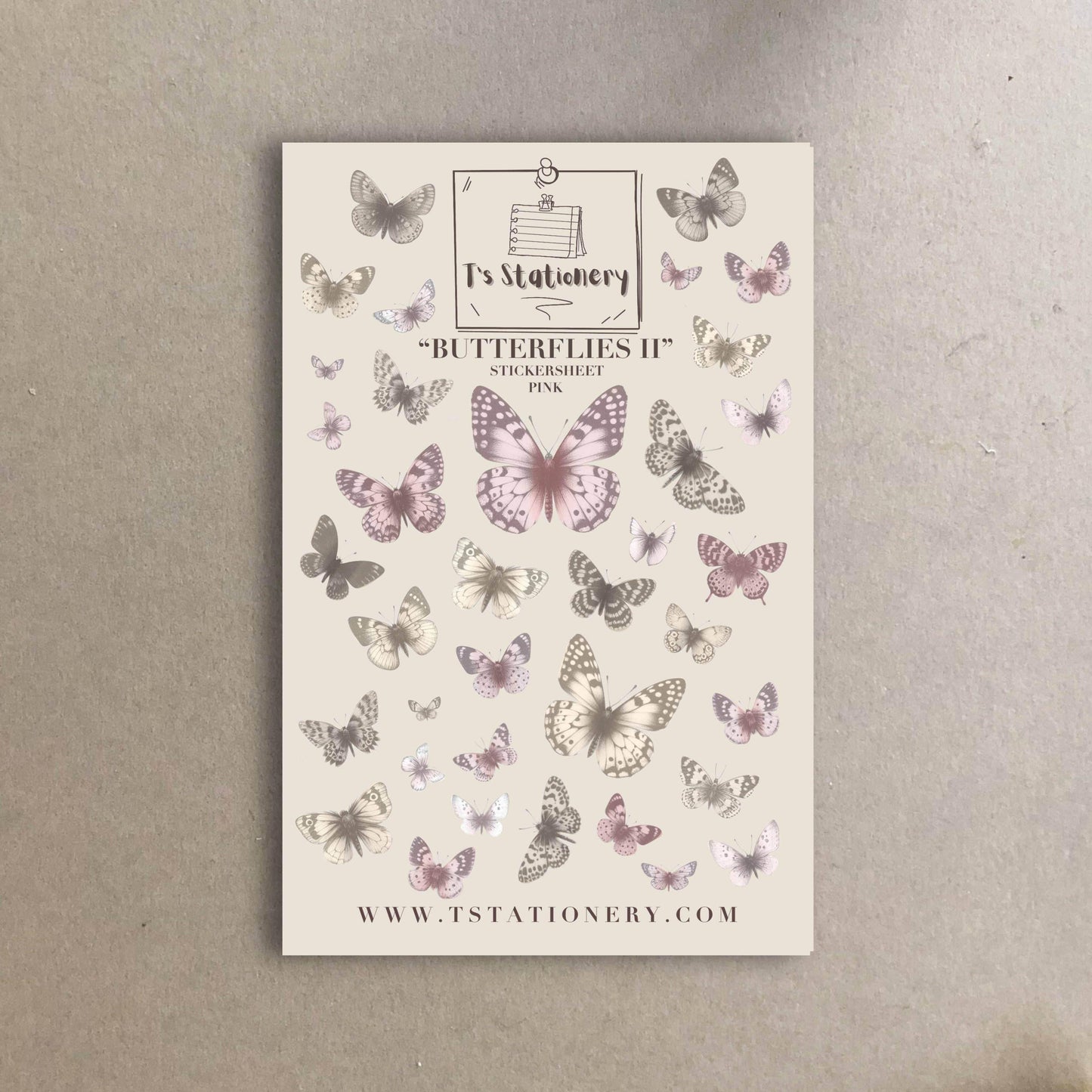 T's Stationery - Stickervel „Butterflies II (roze)” - The Dreamer's Bookshop.