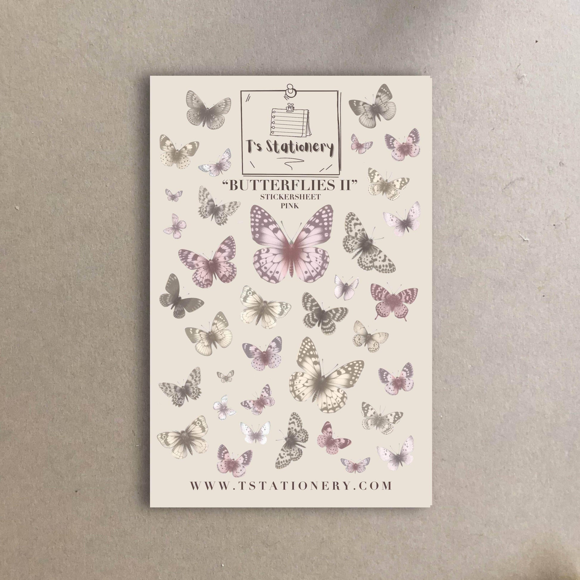 T's Stationery - Stickervel „Butterflies II (roze)” - The Dreamer's Bookshop.