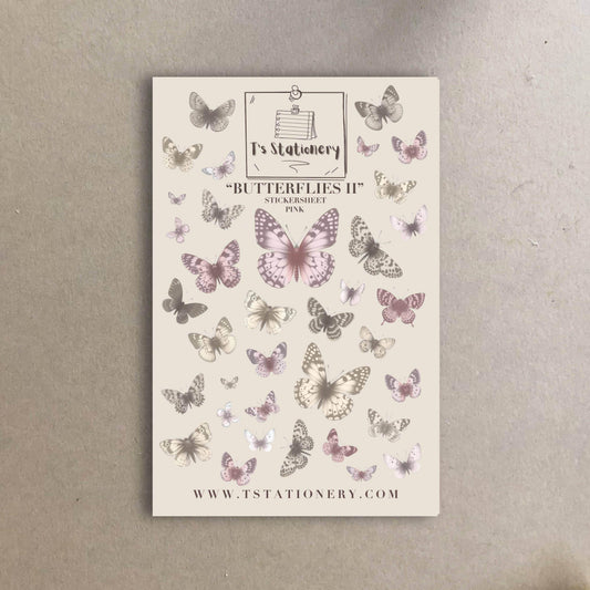 T's Stationery - Stickervel „Butterflies II (roze)” - The Dreamer's Bookshop.