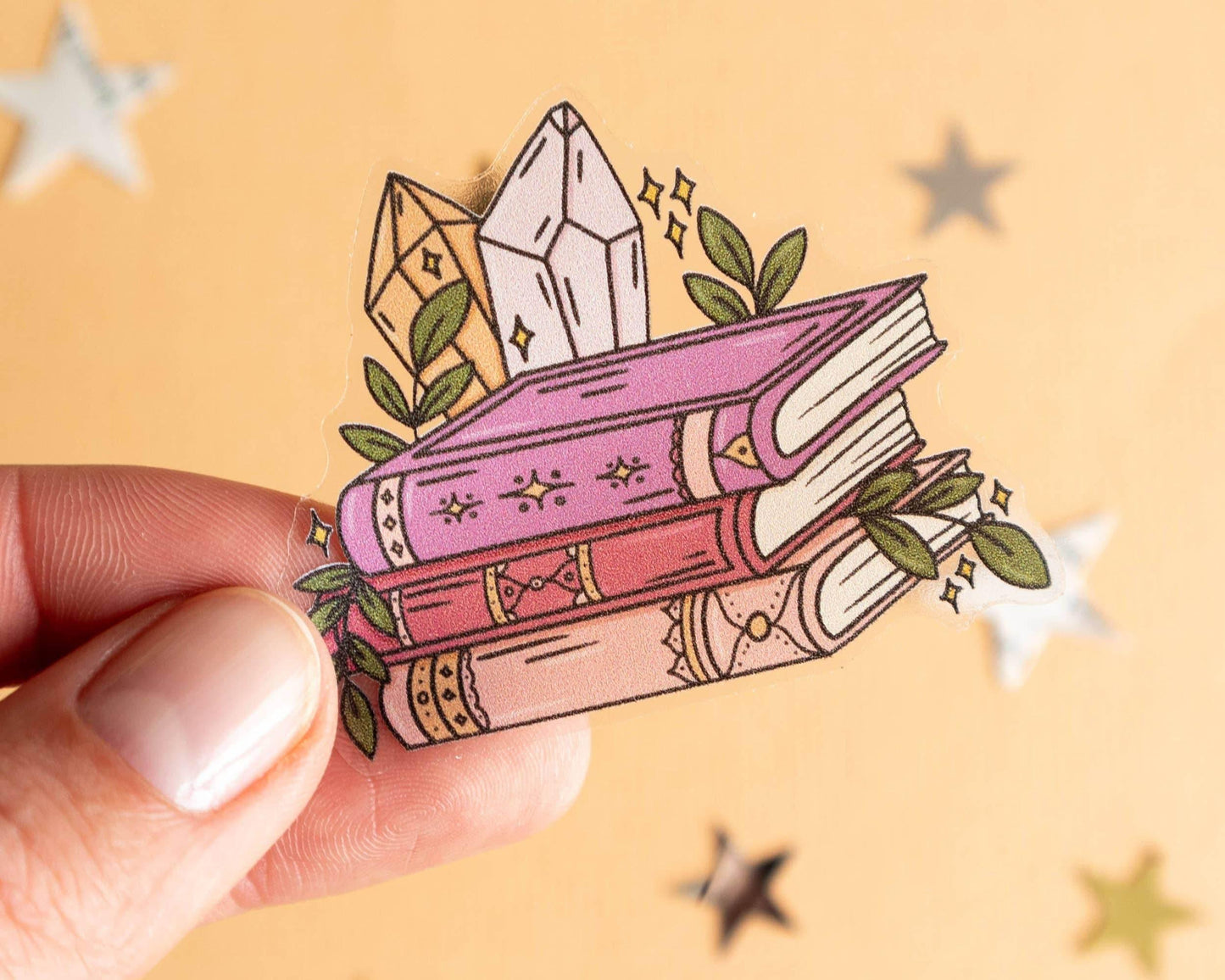 Basically Britt - Books & Crystals Transparent Vinyl Sticker - The Dreamer's Bookshop.