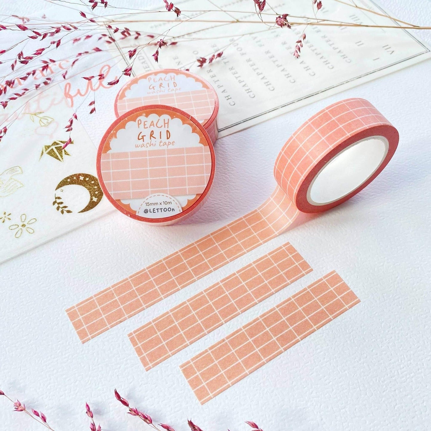 LETTOOn - Washi-tape - Perzikkleurig Raster - The Dreamer's Bookshop.