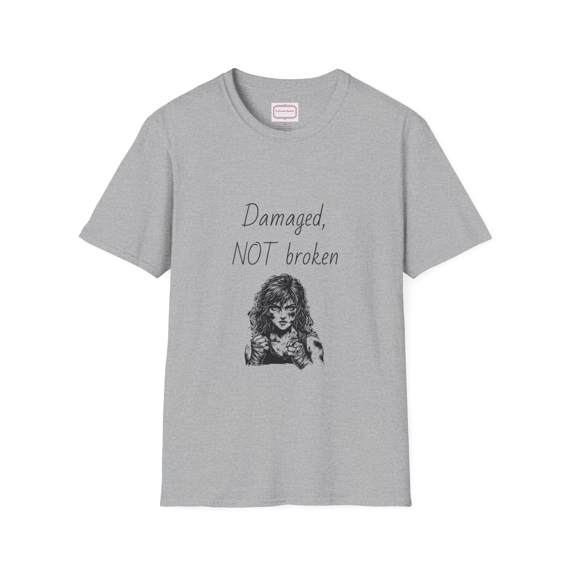 Inspirational Unisex Softstyle T-Shirt - "Damaged, NOT broken" - The Dreamer's Bookshop.