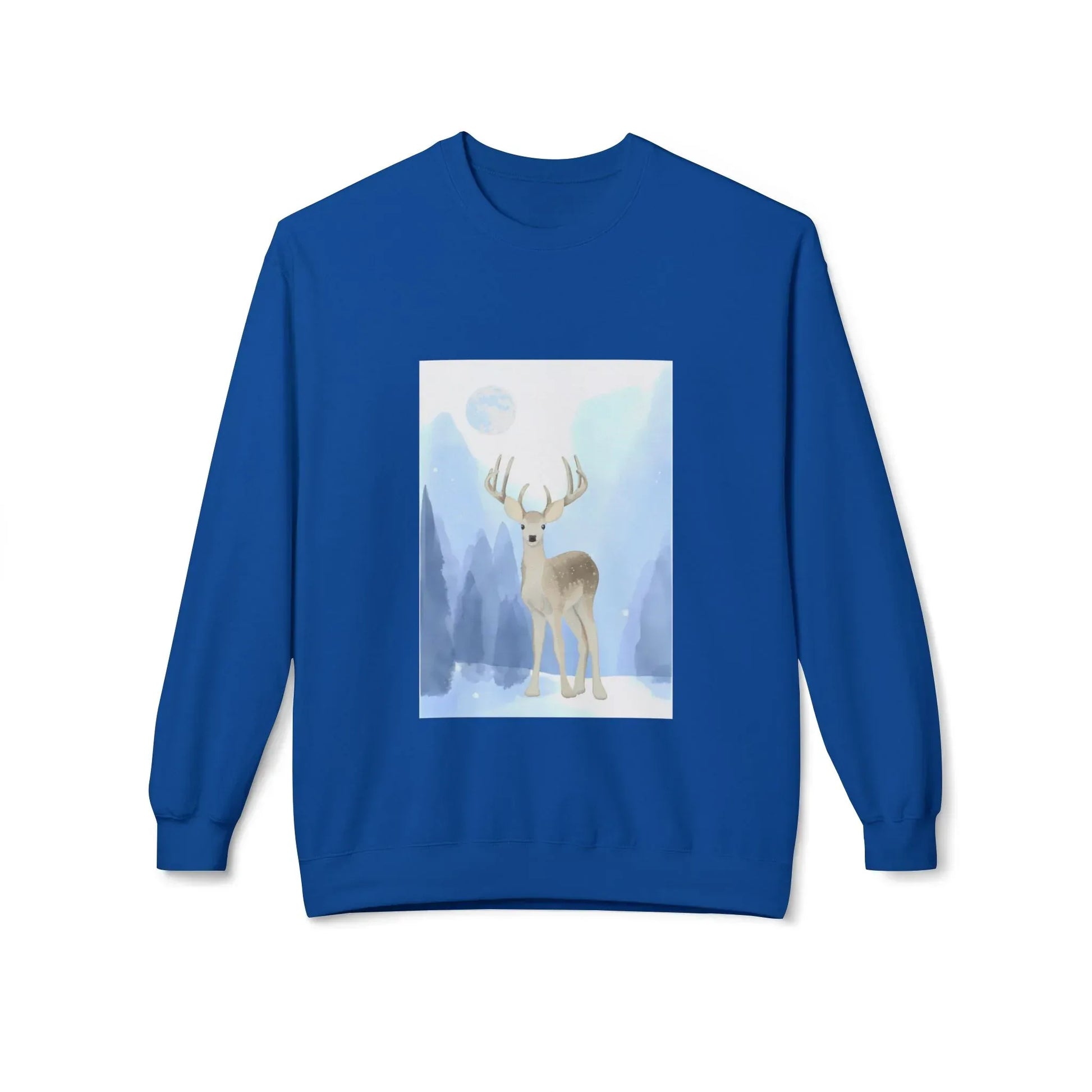 Winter Deer Fleece Crewneck Sweatshirt - Unisex Midweight - The Dreamer's Bookshop.