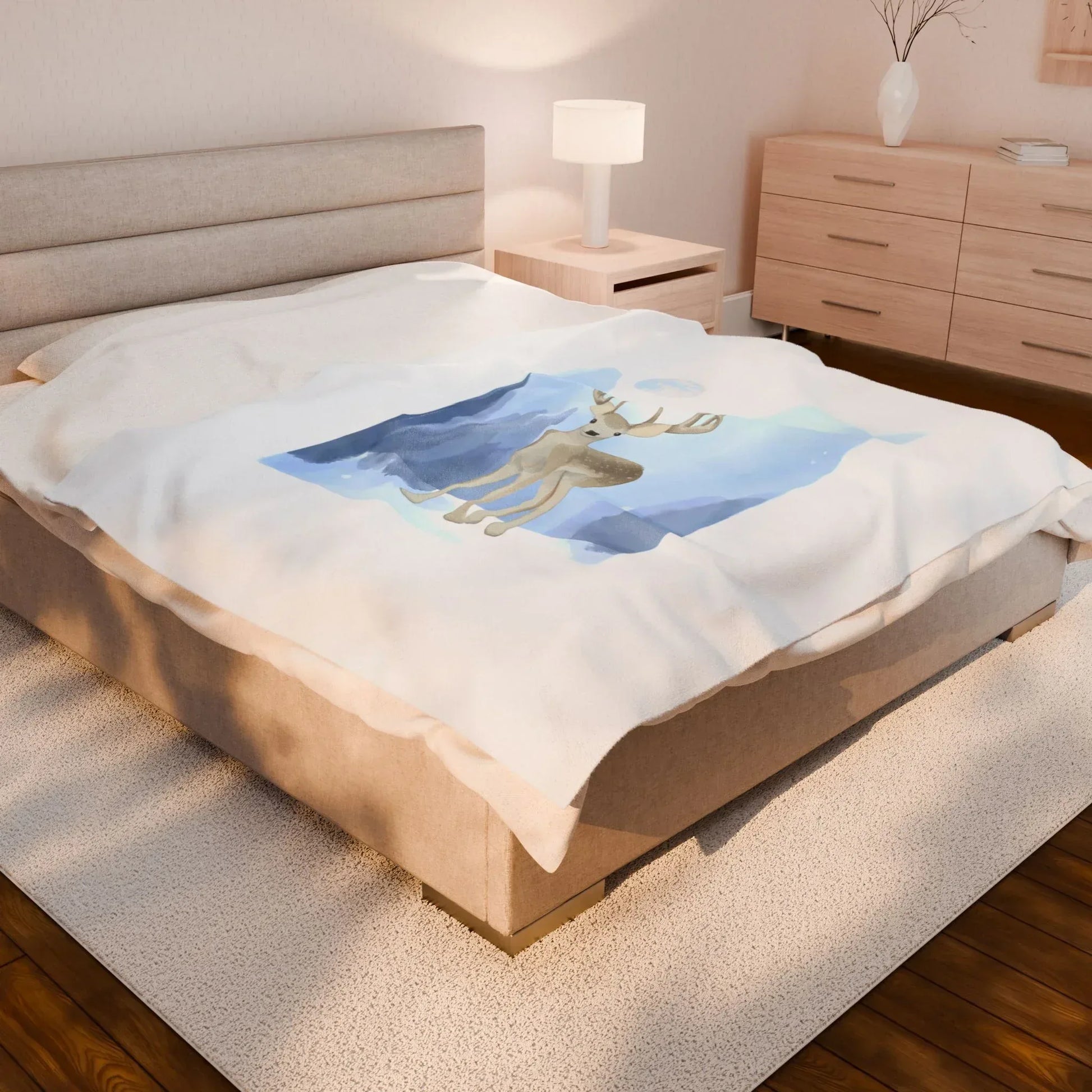 Cozy Velveteen Plush Blanket - "Winter Deer"- Perfect for Book Lovers and Cozy Nights - The Dreamer's Bookshop.