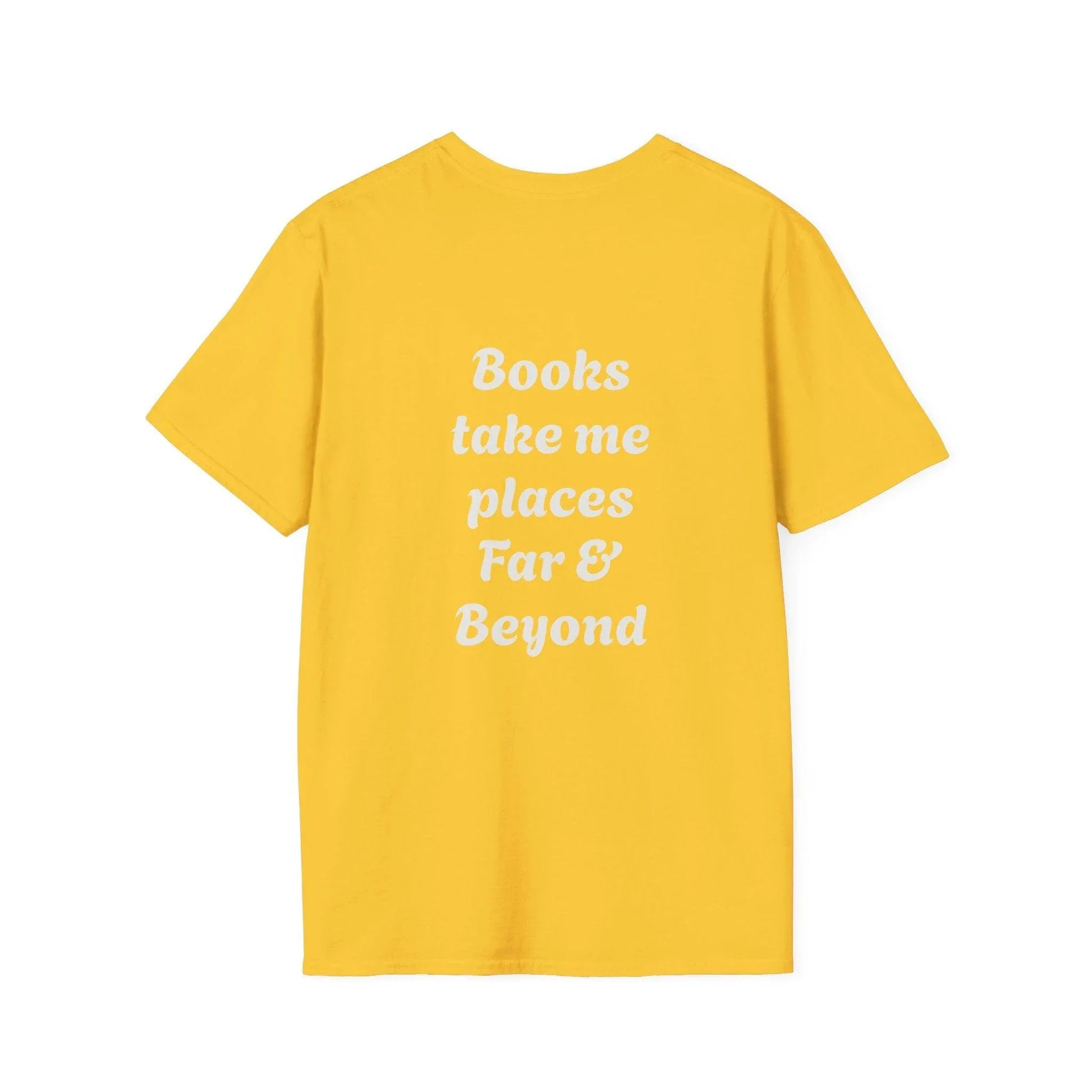 Unisex Softstyle T-Shirt - 'I'm a Traveller of Worlds' & 'Books Take Me Places Far & Beyond' - The Dreamer's Bookshop.