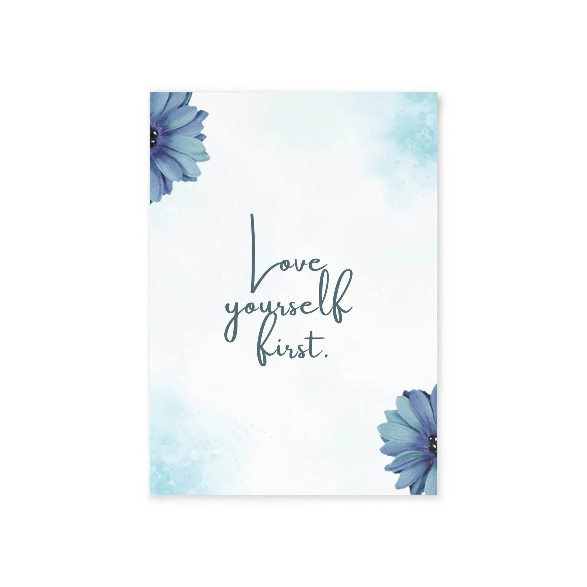 The Dreamer's Bookshop Blue Flower "Love Yourself" Art Print Card - The Dreamer's Bookshop.