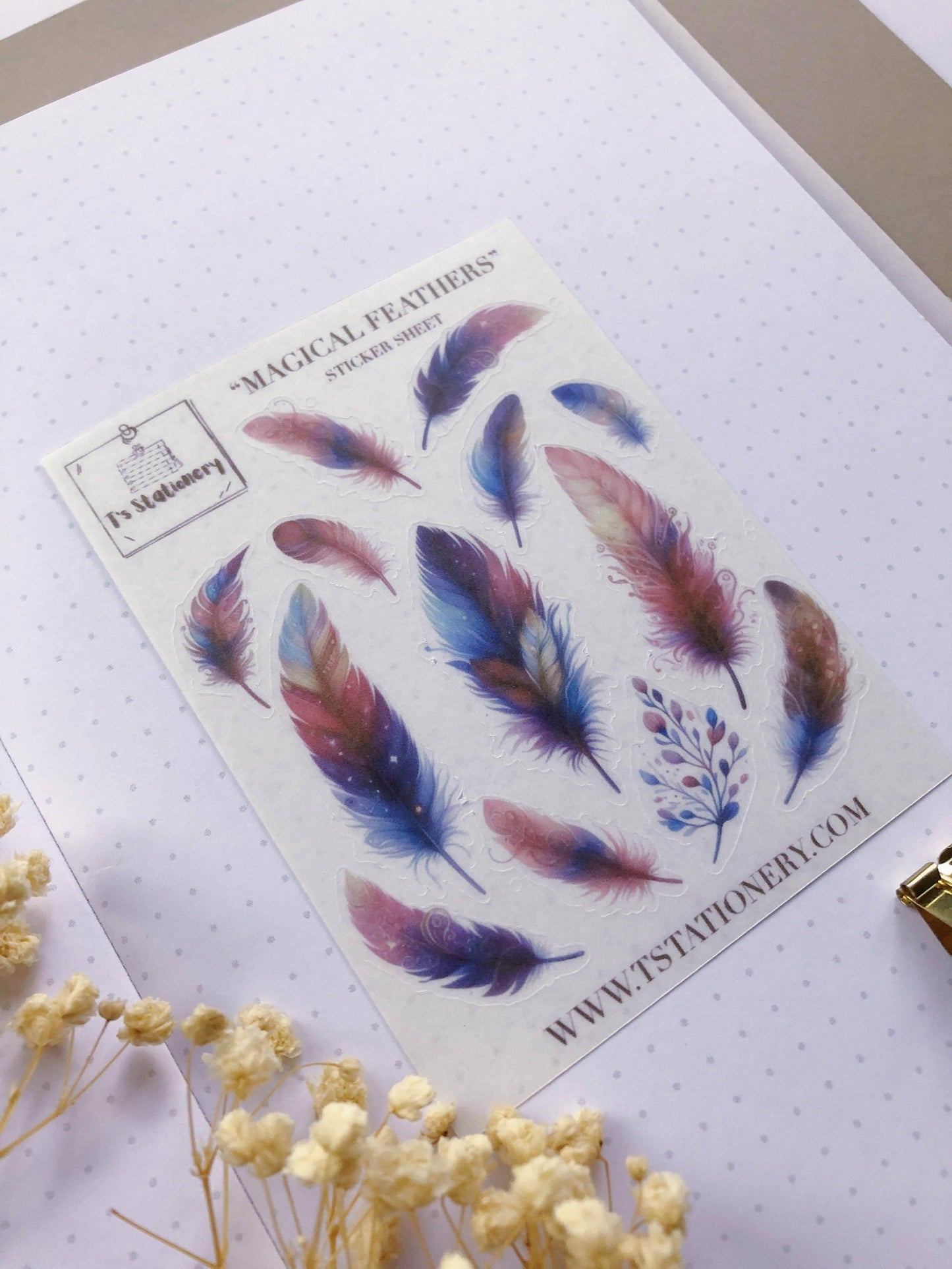 T's Stationery - Washi-stickervel „Magical Feathers” - The Dreamer's Bookshop.