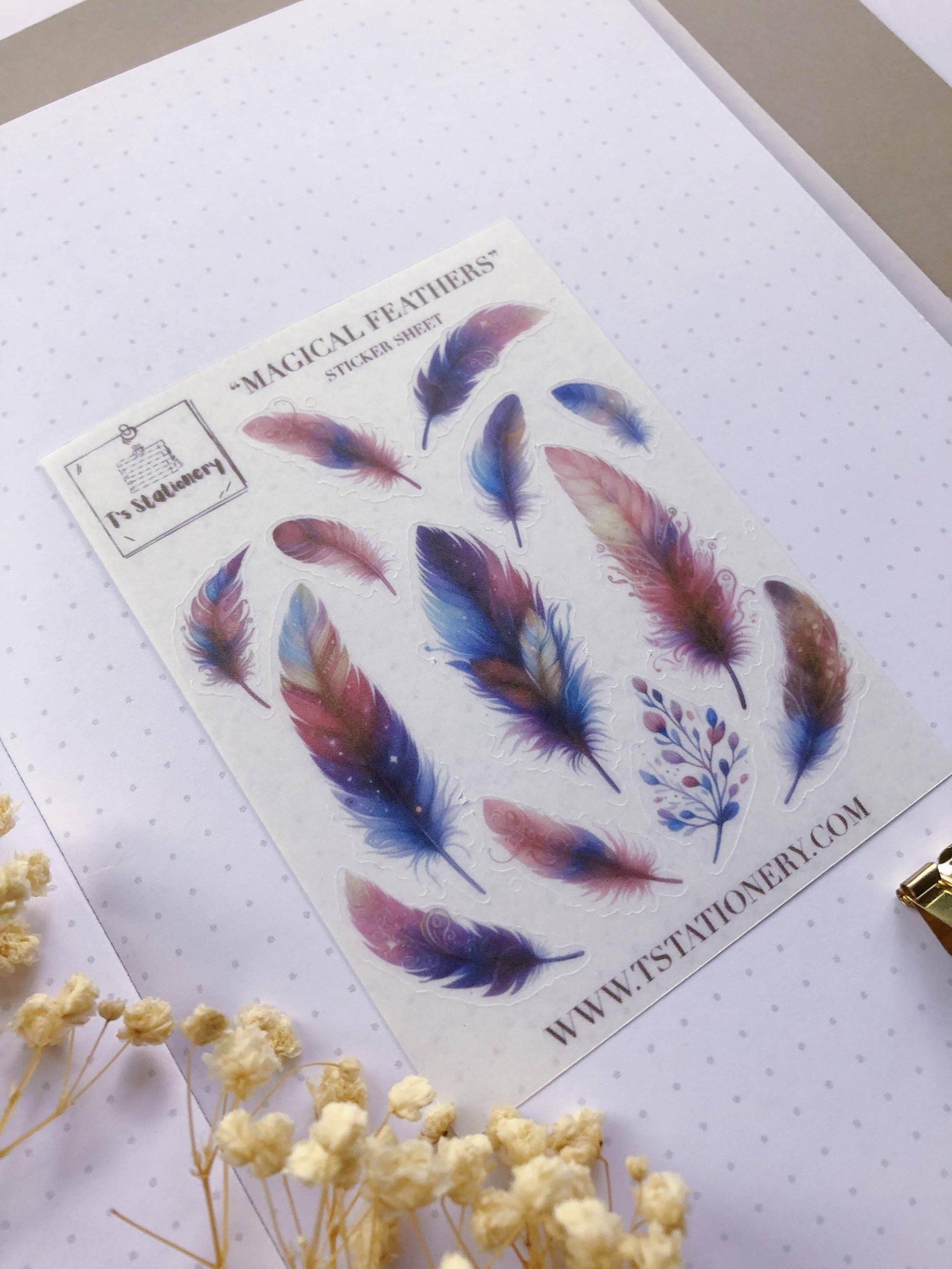 T's Stationery - Washi-stickervel „Magical Feathers” - The Dreamer's Bookshop.