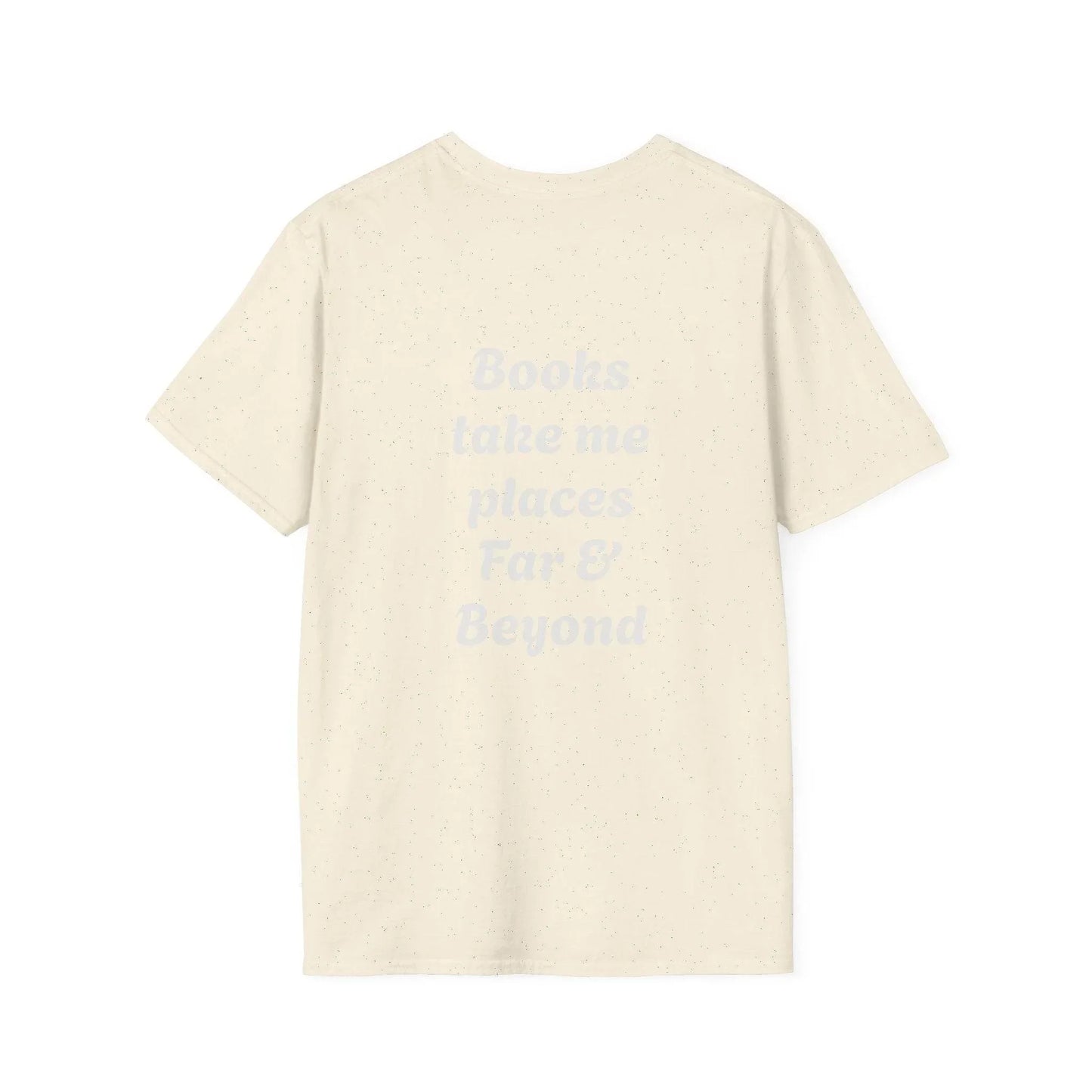 Unisex Softstyle T-Shirt - 'I'm a Traveller of Worlds' & 'Books Take Me Places Far & Beyond' - The Dreamer's Bookshop.