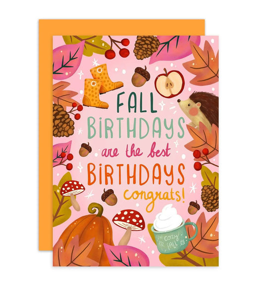 Aniet Illustration - Kaart verjaardag felicitatie herfst blaadjes egel paddestoel - The Dreamer's Bookshop.