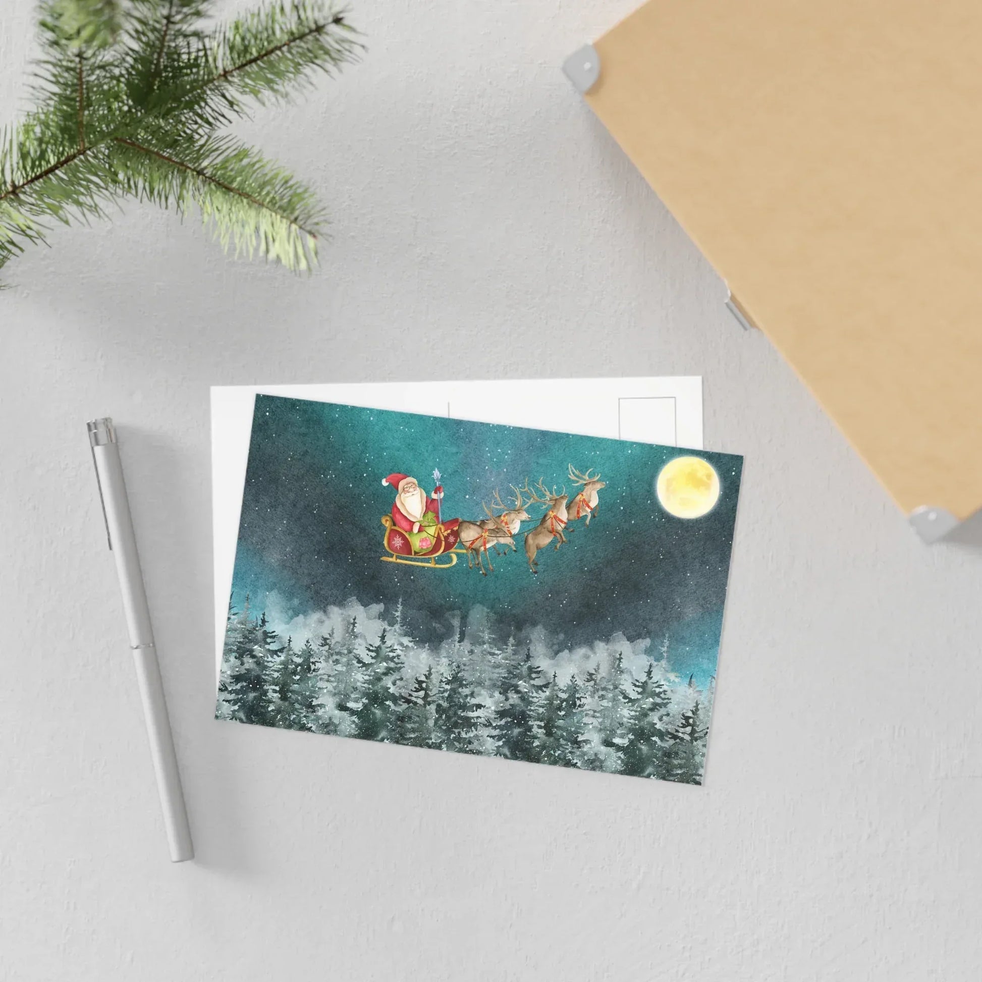 The Dreamer's Bookshop "Flying Santa Sleigh" Christmas Card - The Dreamer's Bookshop.
