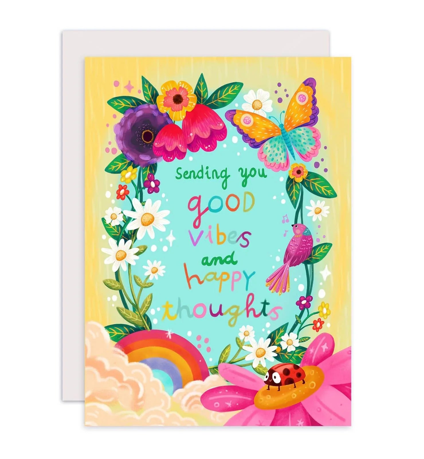 Aniet Illustration - Kaart good vibes vlinder bloemen kleurrijk motivatie - The Dreamer's Bookshop.